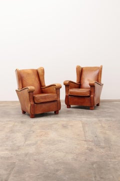 Set of Two Sheepskin Leather Armchairs, 1970, Netherlands