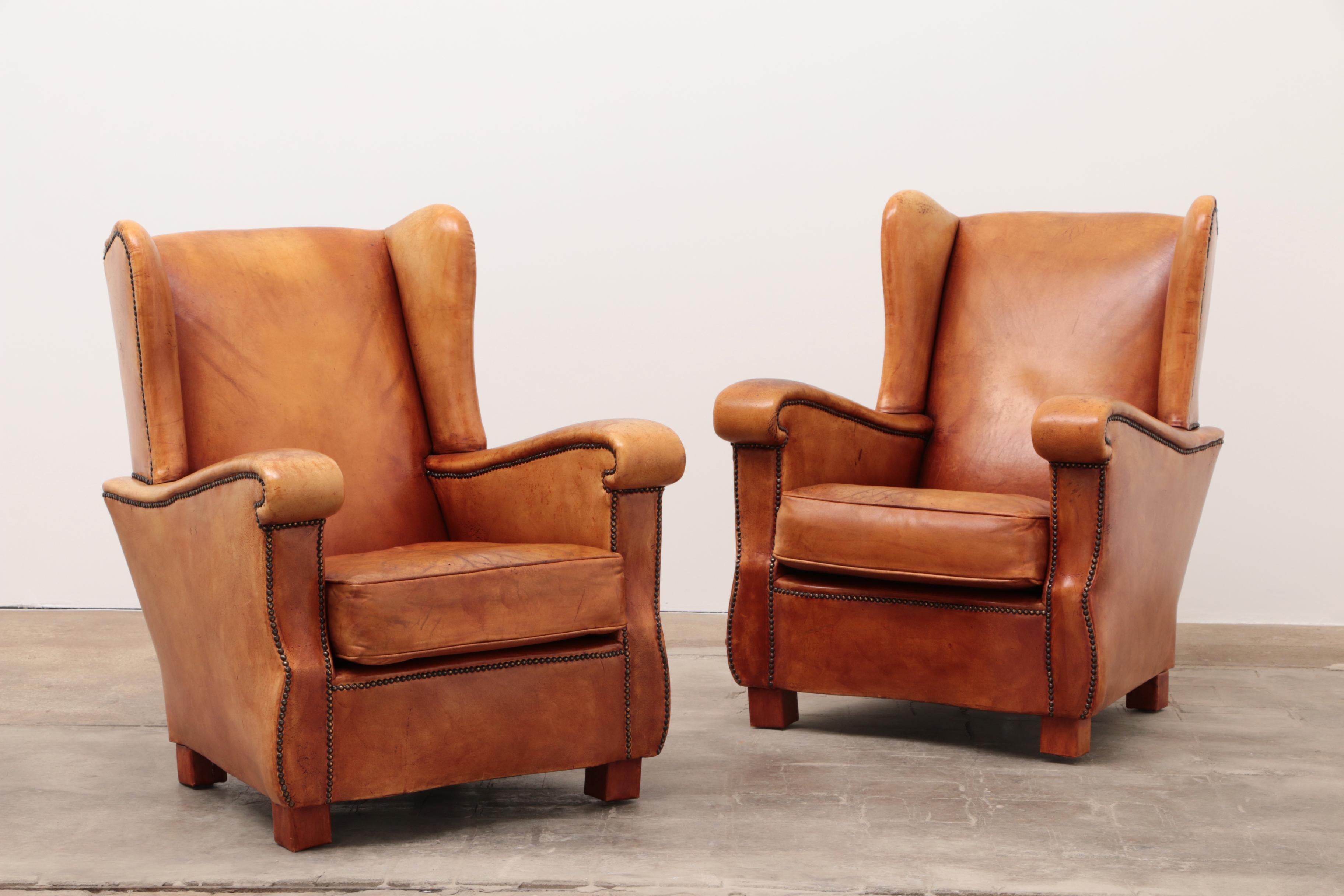 Dutch Set of Two Sheepskin Leather Armchairs, 1970, Netherlands