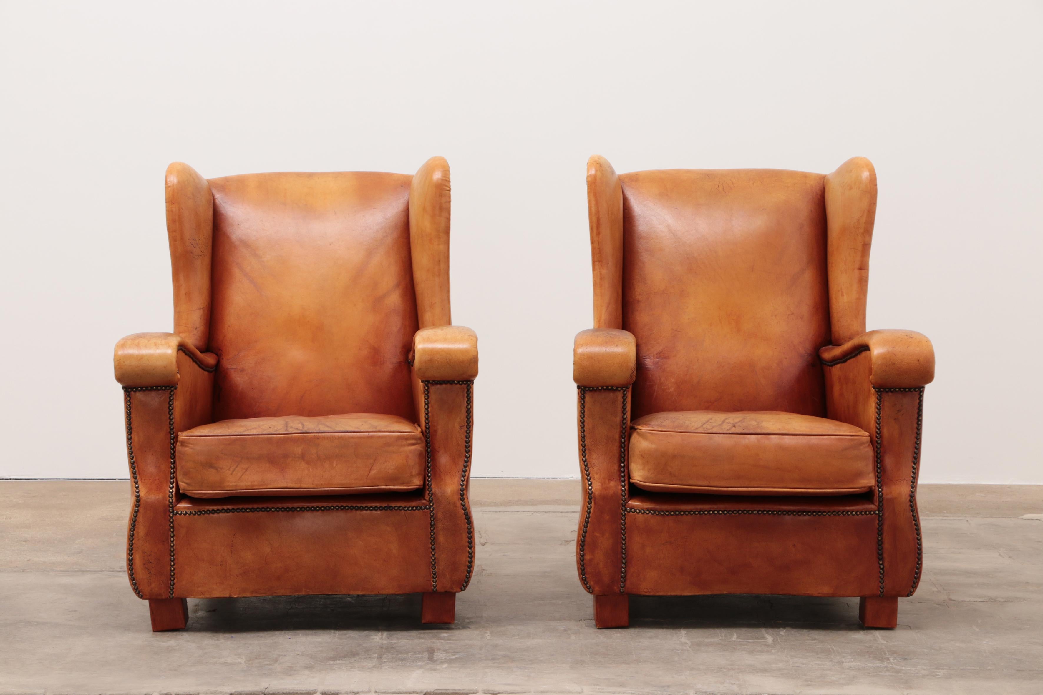 Set of Two Sheepskin Leather Armchairs, 1970, Netherlands In Good Condition In Oostrum-Venray, NL