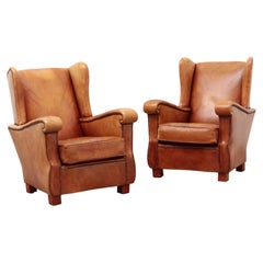 Used Set of Two Sheepskin Leather Armchairs, 1970, Netherlands