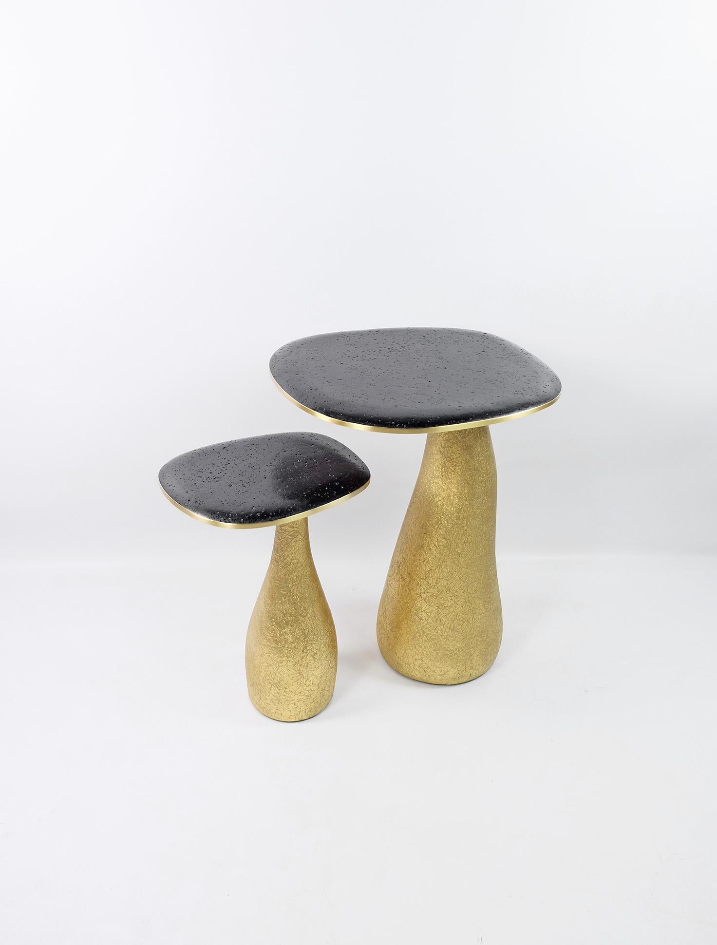 Set of Two Side Tables in Lava Stone with a Gilded Base In New Condition In Bourguebus, FR