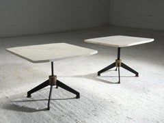 Set of Two Side Tables in Marble, Metal and Brass, Brazil, 1950's