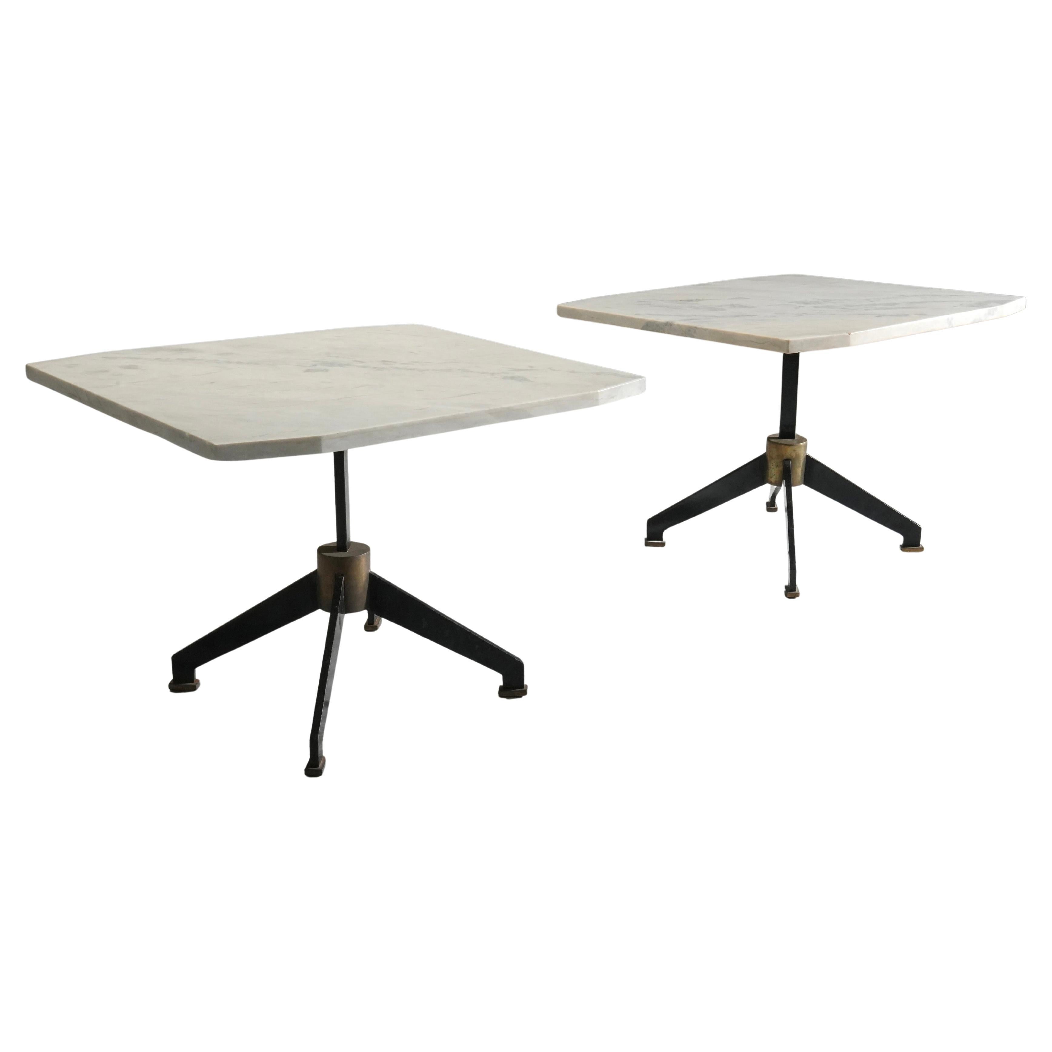 Set of Two Side Tables in Marble, Metal and Brass, Brazil, 1950's