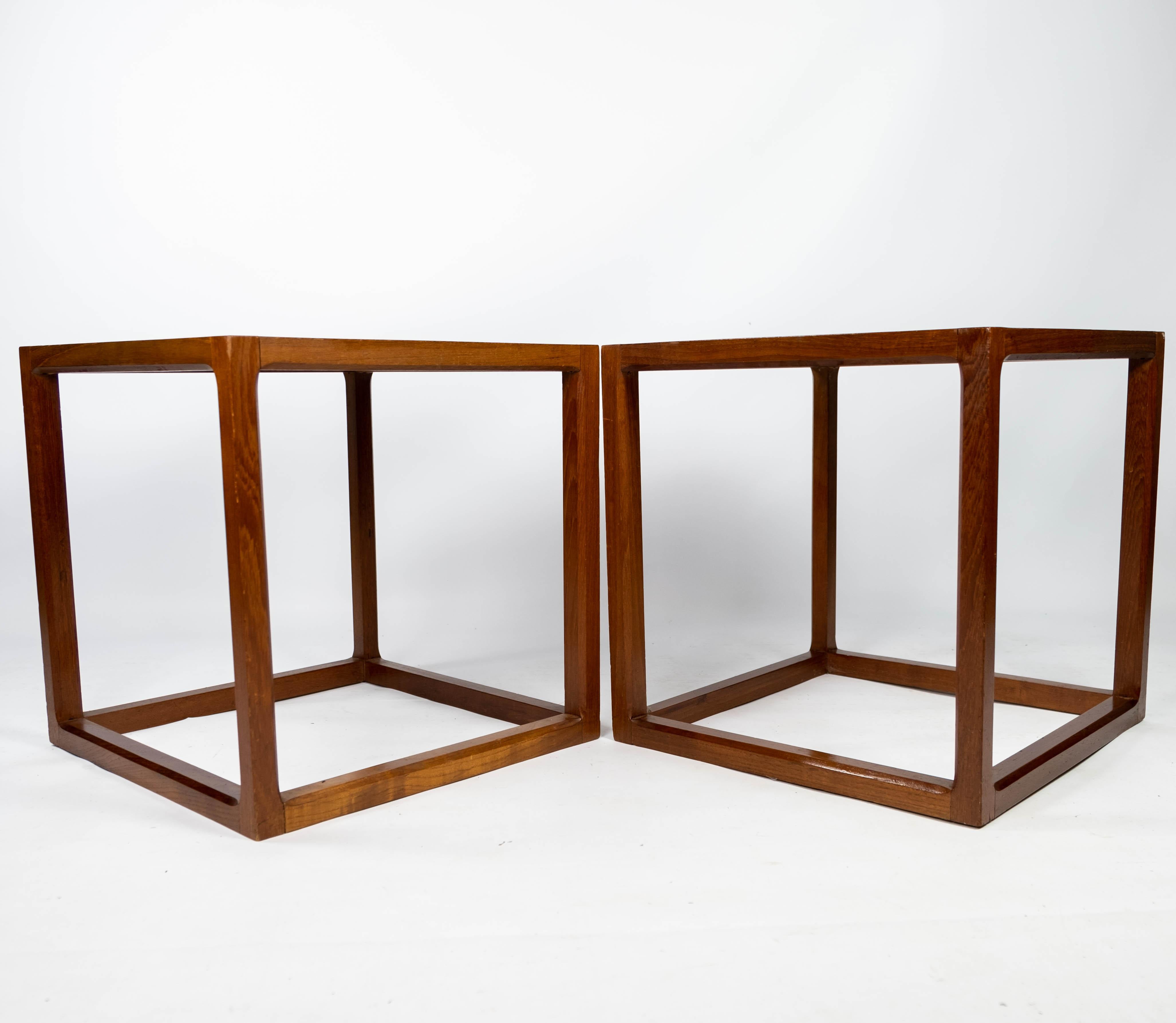 Set of two side tables in teak designed by Johannes Andersen and manufactured by Silkebord Furniture from the 1960s. The tables are in great vintage condition.