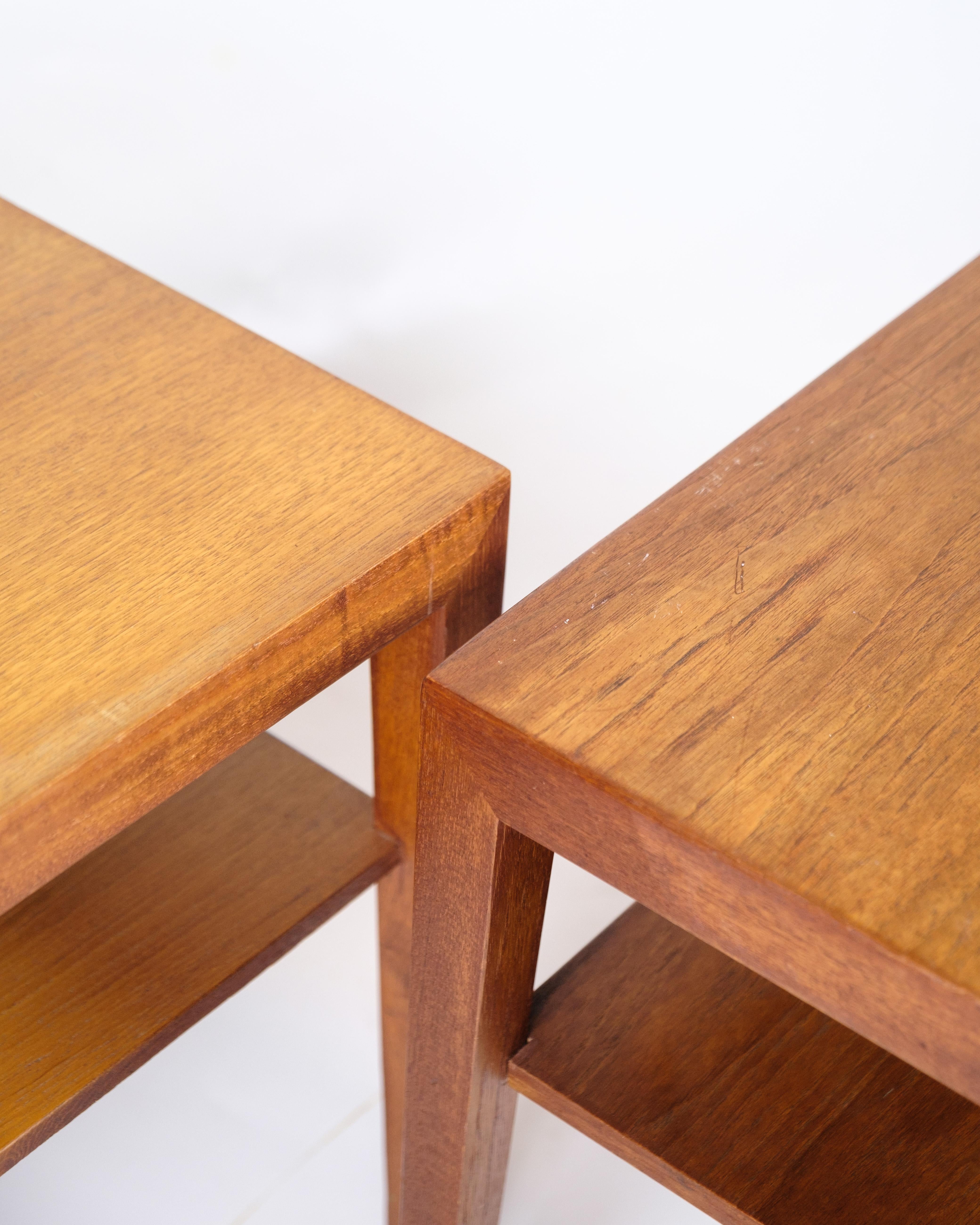 Danish Set Of Two Side Tables With Shelf Made In Teak By Severin Hansen From 1960s For Sale
