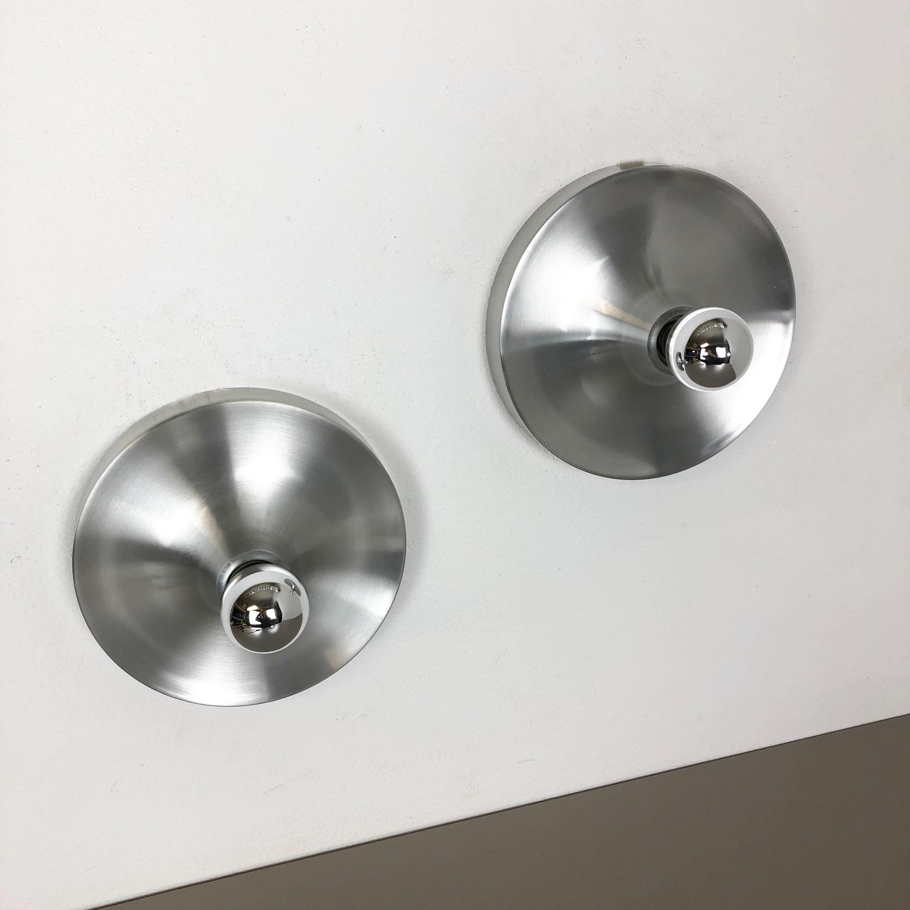Mid-Century Modern Set of Two Silver 1960s Charlotte Perriand Disc Wall Light by Honsel, Germany