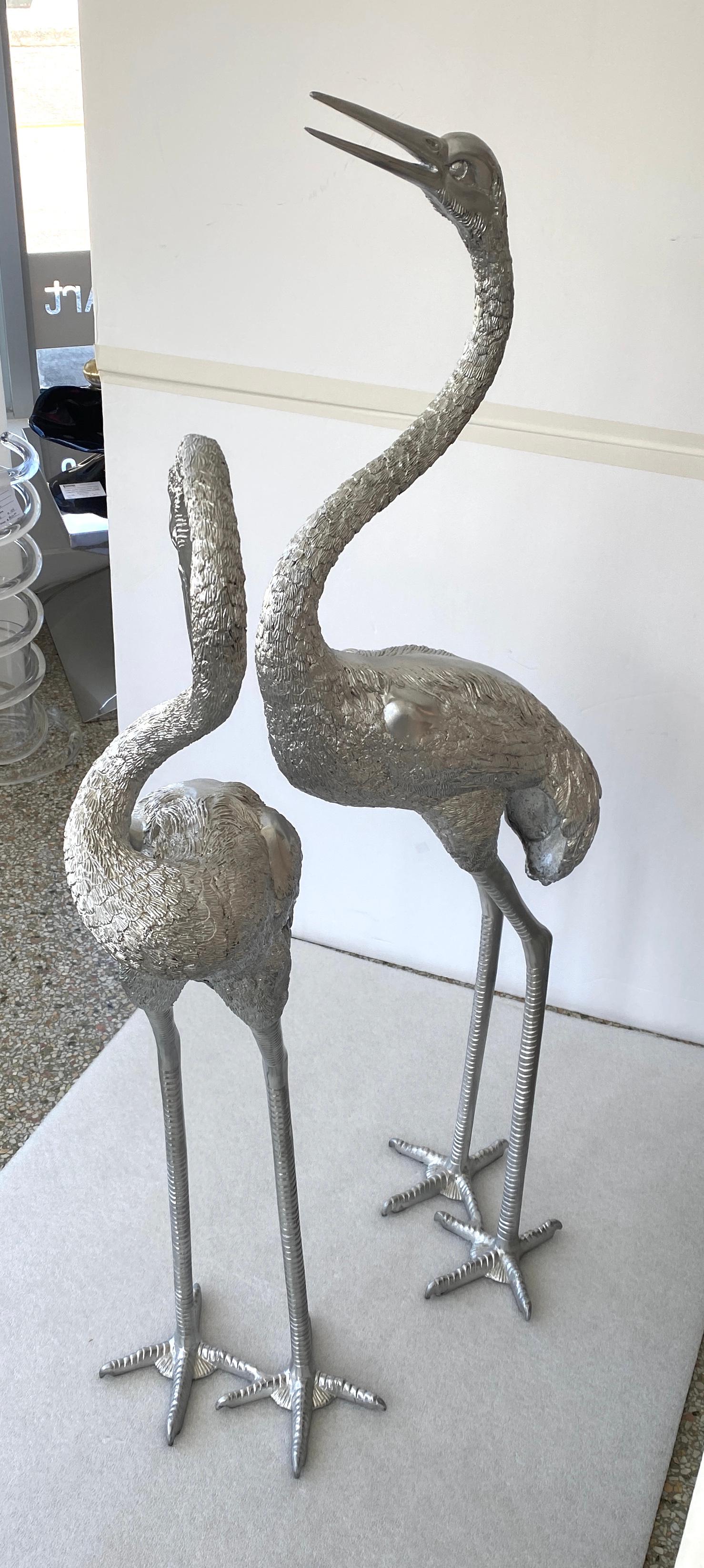 Set of Two Silver Crane Sculptures 2
