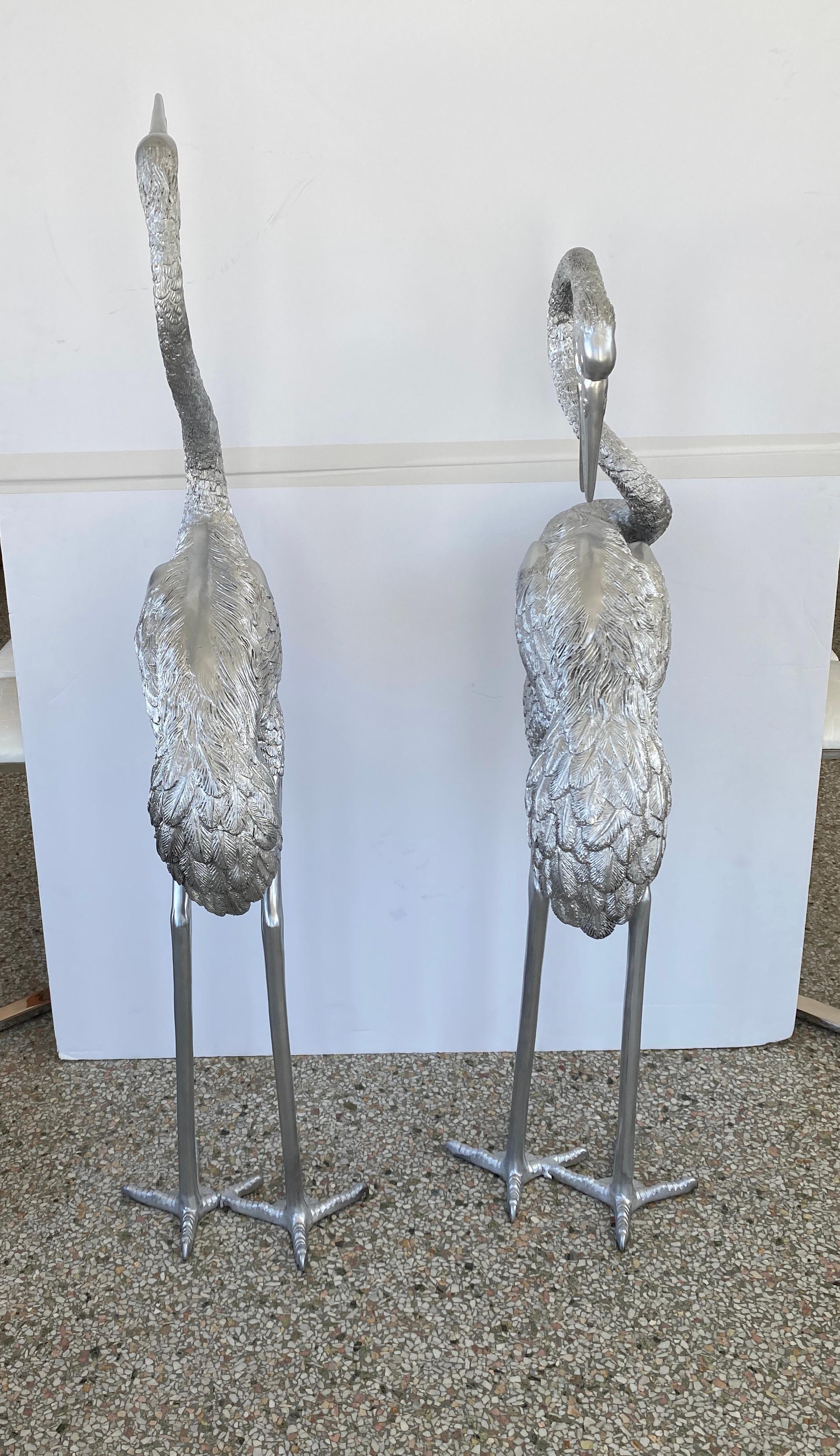 Set of Two Silver Crane Sculptures In Good Condition In West Palm Beach, FL