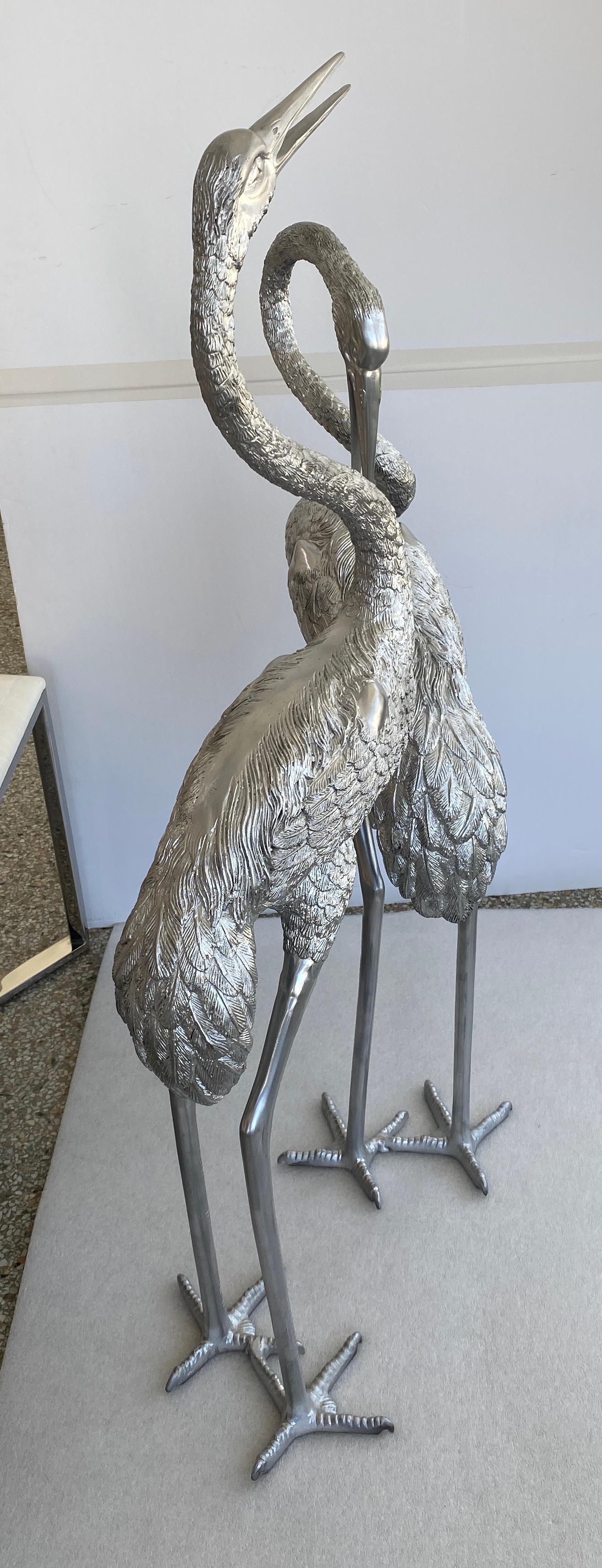 20th Century Set of Two Silver Crane Sculptures