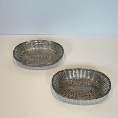 Set of Two Silver-Plated Metal Wire Baskets / Vide-Poches