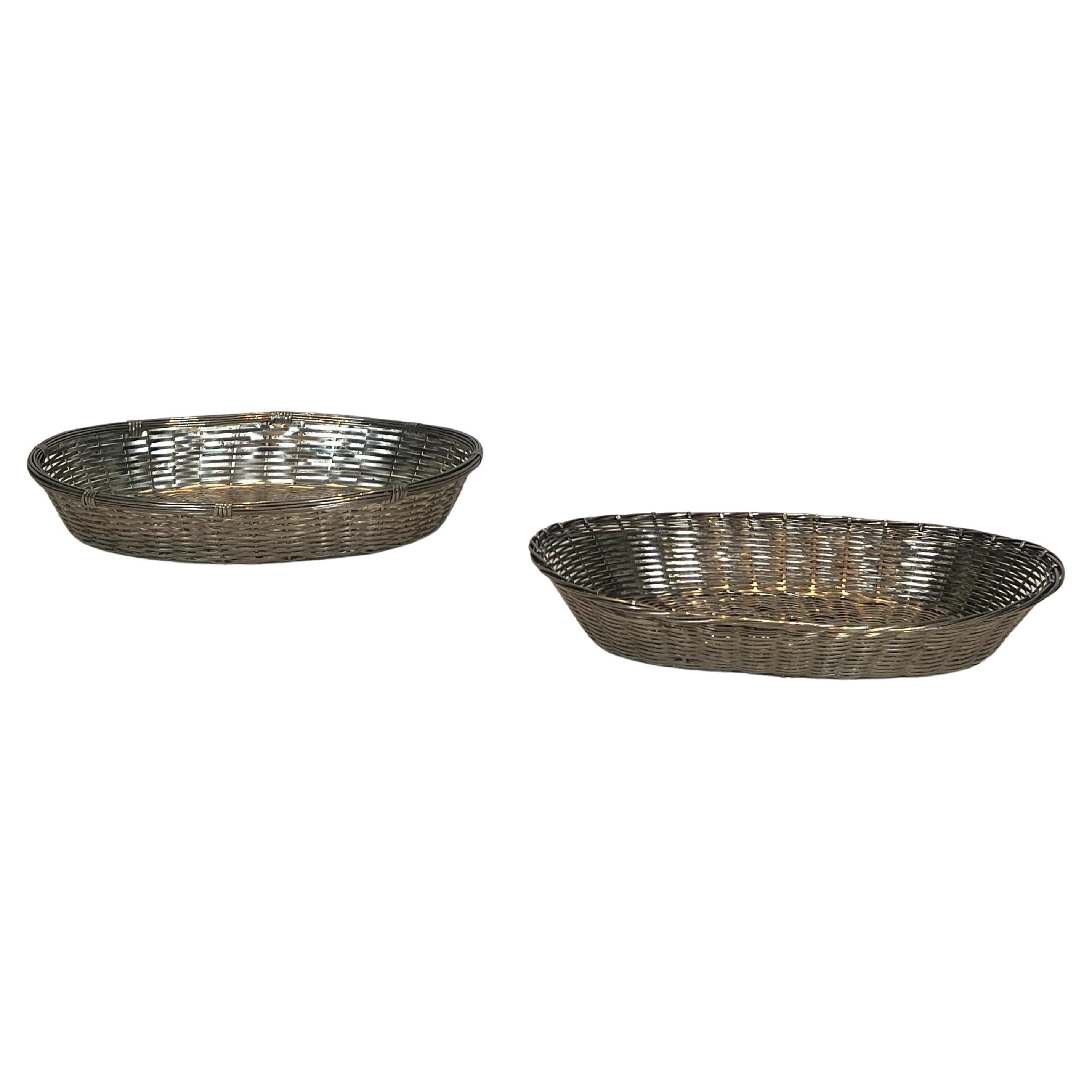 Set of Two Silver-Plated Metal Wire Baskets / Vide-Poches