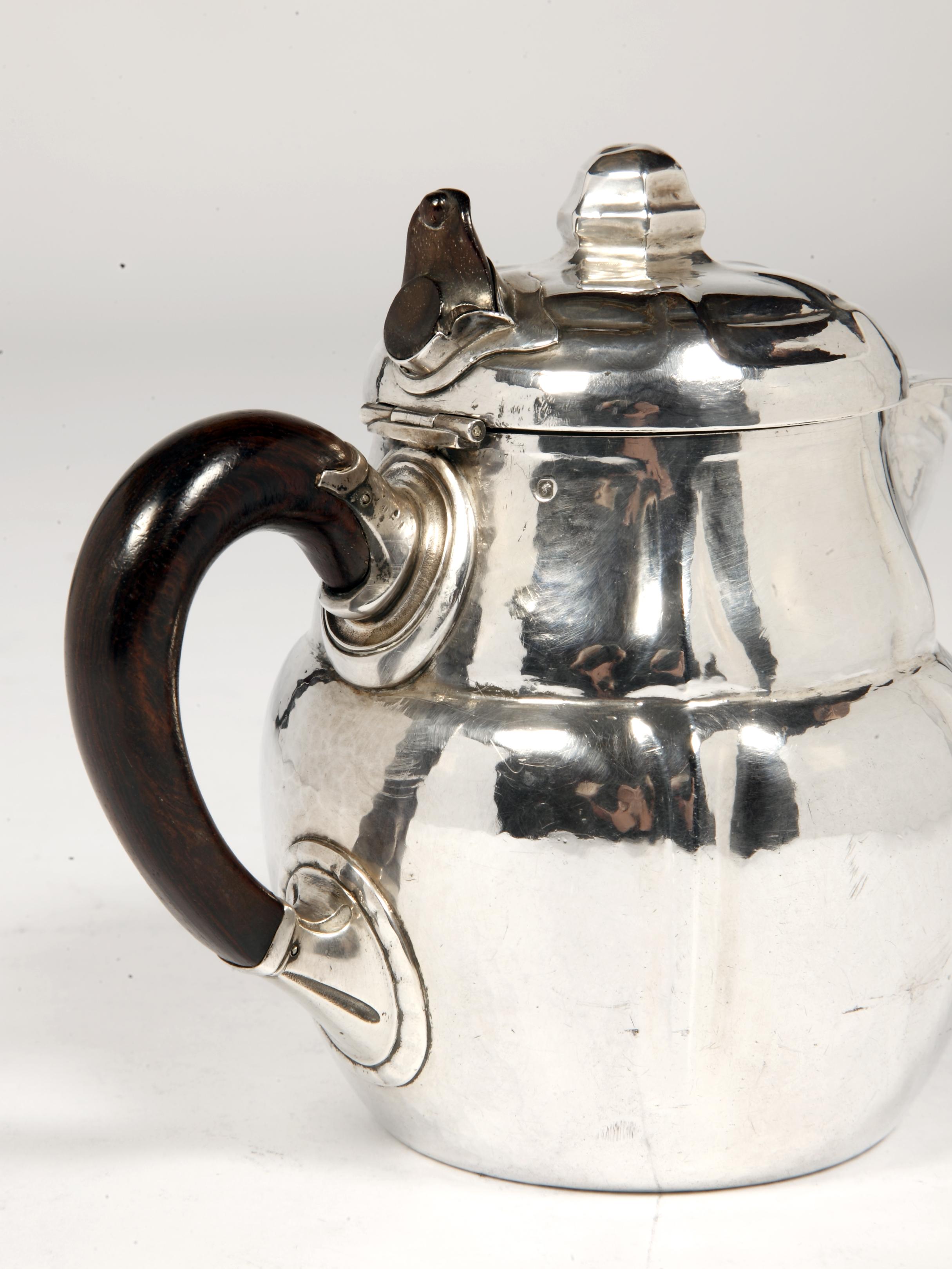 Art Deco Set Of Two Silver Teapots By The Goldsmith G.Lecomte XXth For Sale