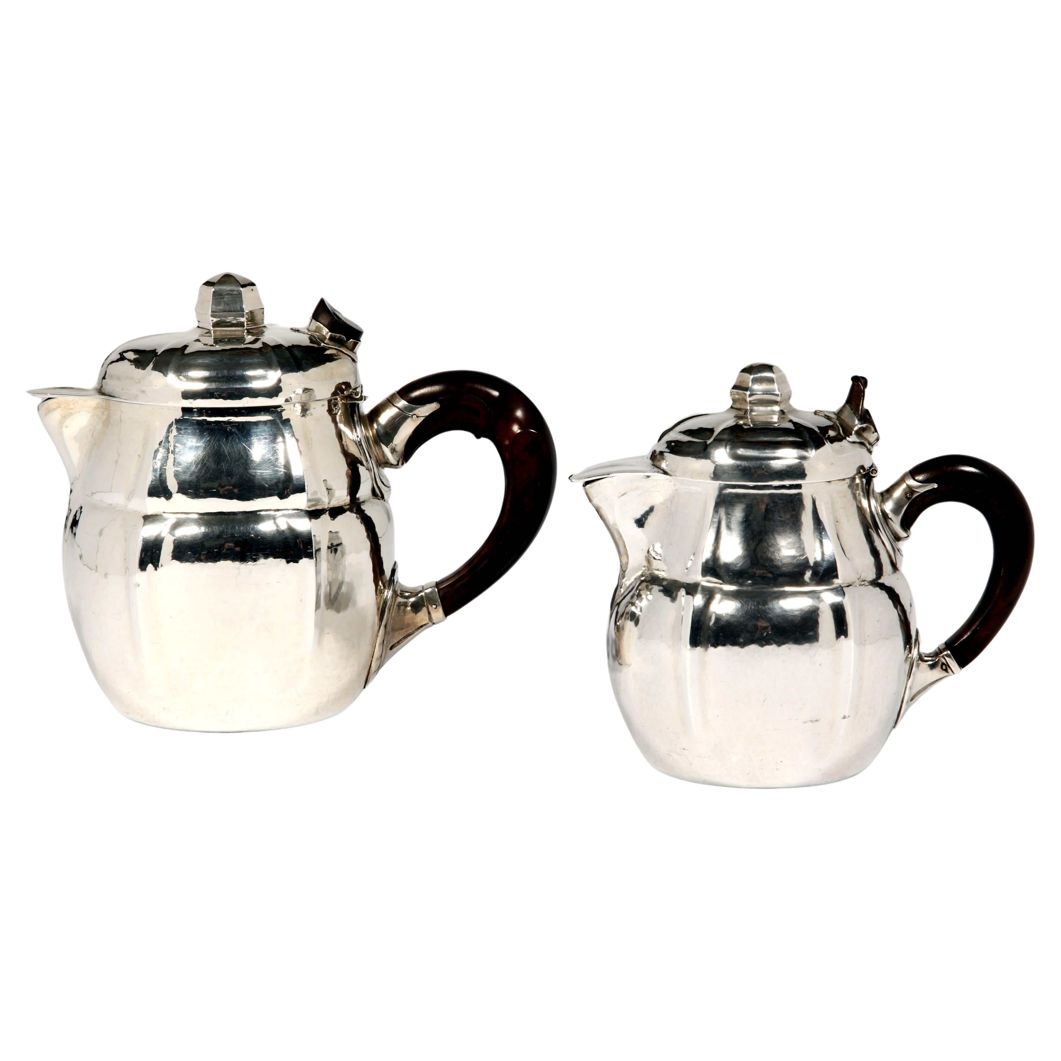 Set Of Two Silver Teapots By The Goldsmith G.Lecomte XXth For Sale