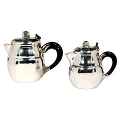 Antique Set Of Two Silver Teapots By The Goldsmith G.Lecomte XXth