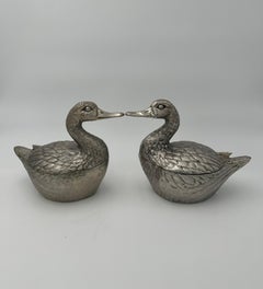 Set of Two Silvered Metal Ice Bucket representing a Duck by Mauro Manetti