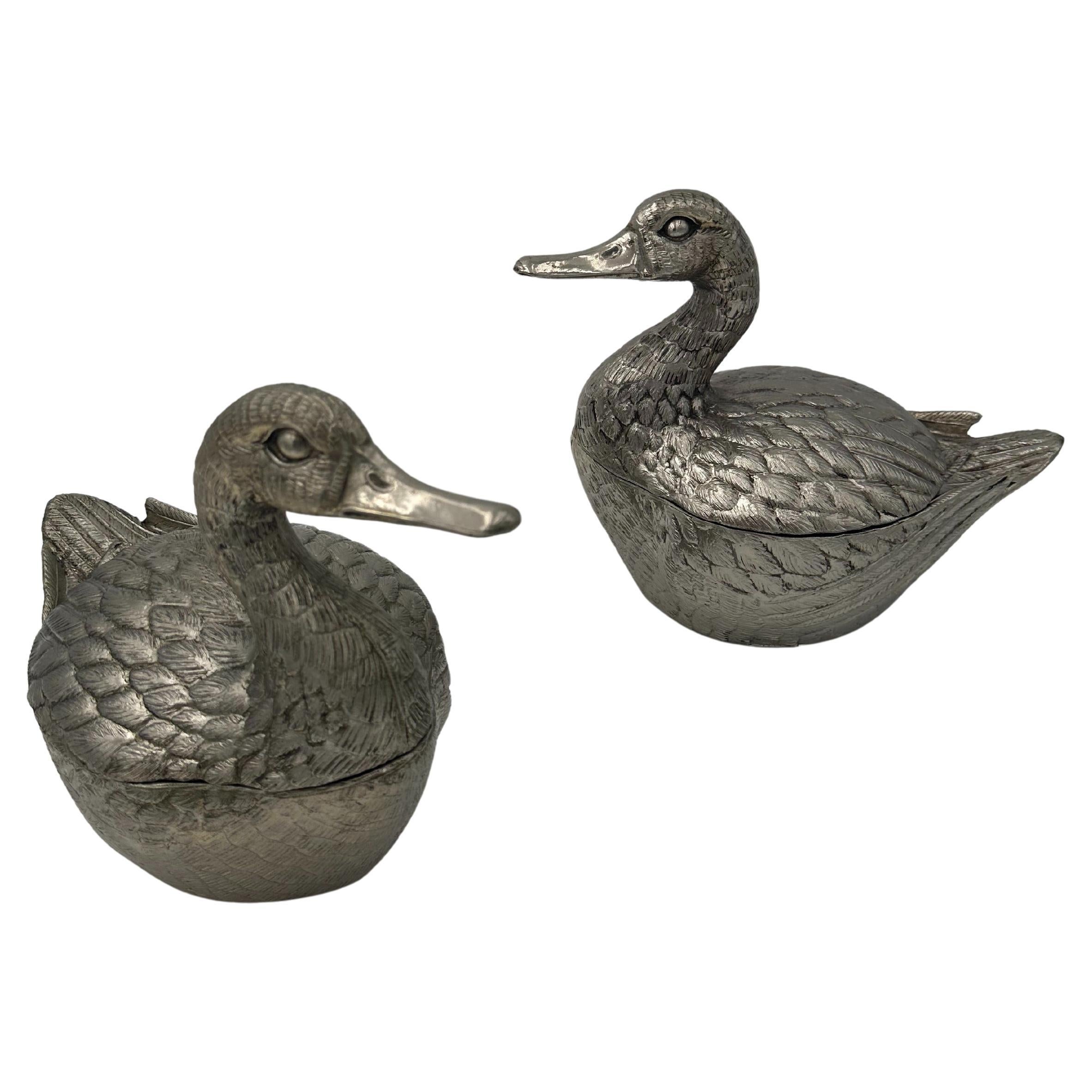 Set of Two Silvered Metal Ice Bucket representing a Duck by Mauro Manetti For Sale