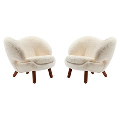Set of Two Skandilock Sheep and Wood Pelican Chairs by Finn Juhl