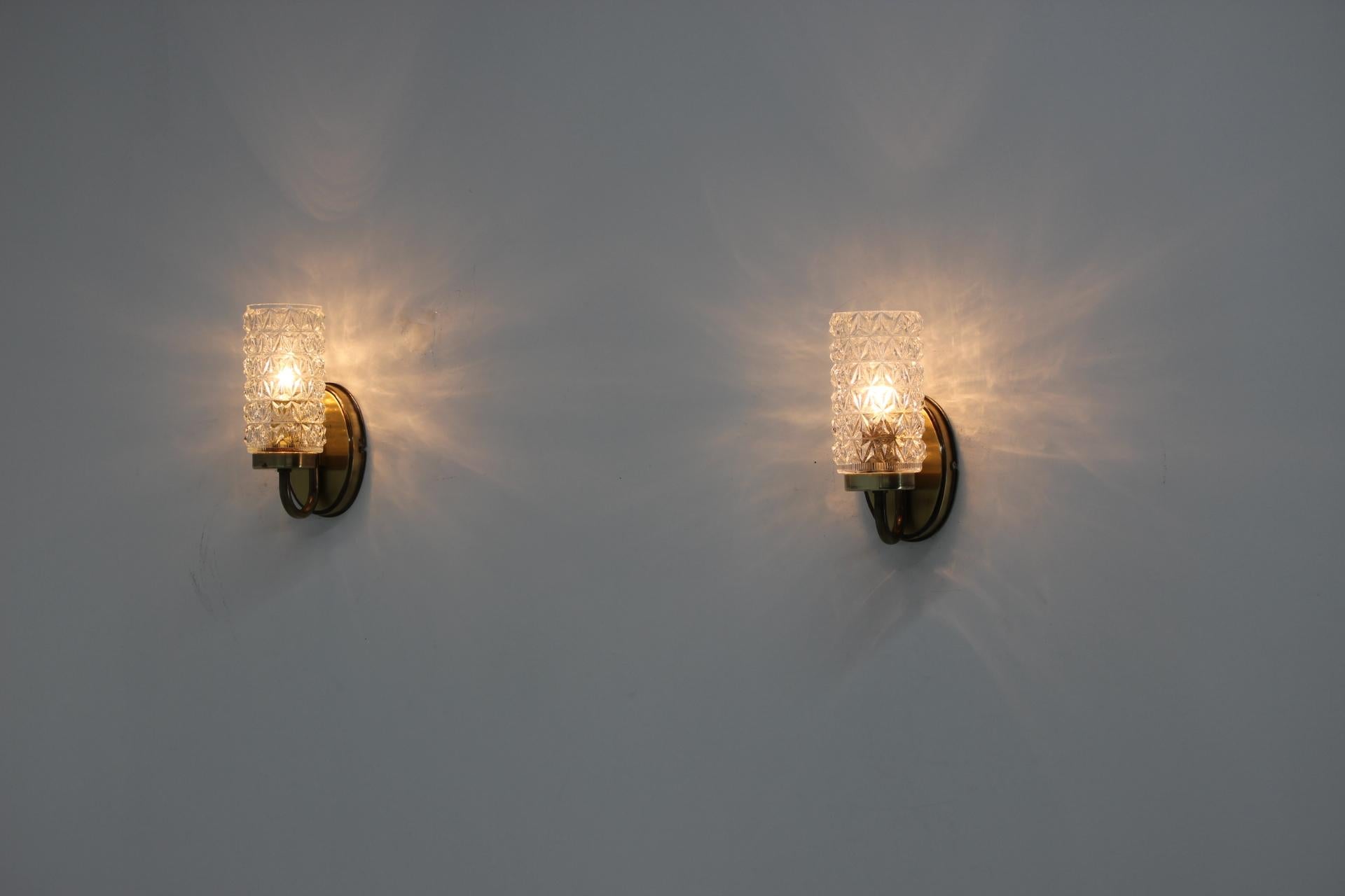 Brass Set of Two Small German Wall Lamps, 1980