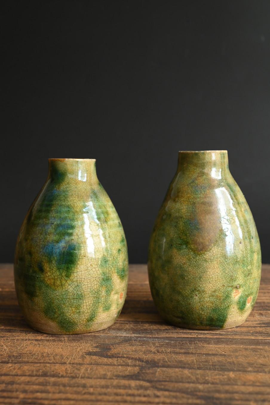 Lote de dos pequeños jarrones de cerámica japonesa antigua/Fabricado en 1804/Mino ware siglo XIX en venta