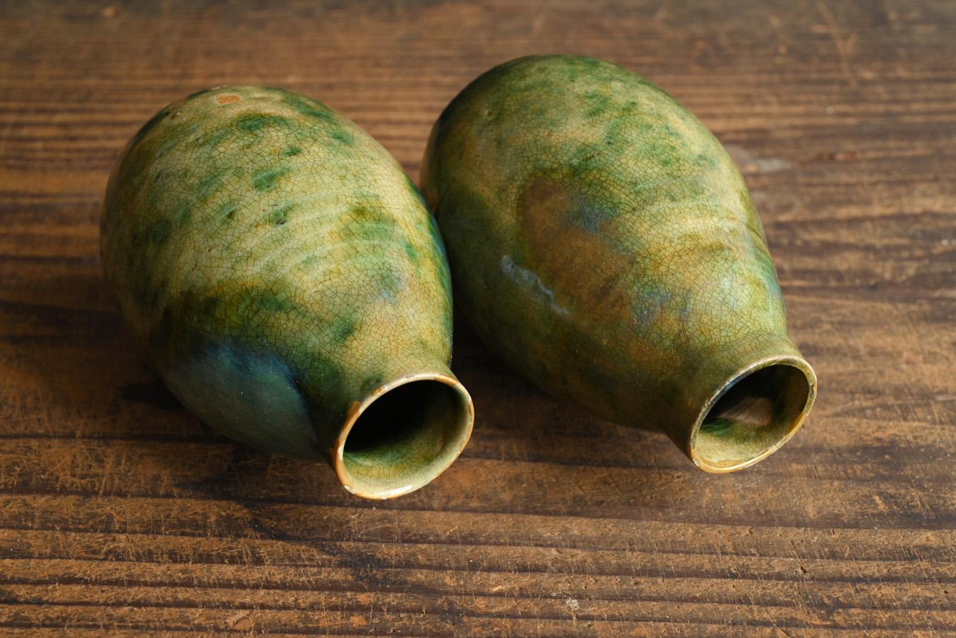Lote de dos pequeños jarrones de cerámica japonesa antigua/Fabricado en 1804/Mino ware en venta 1