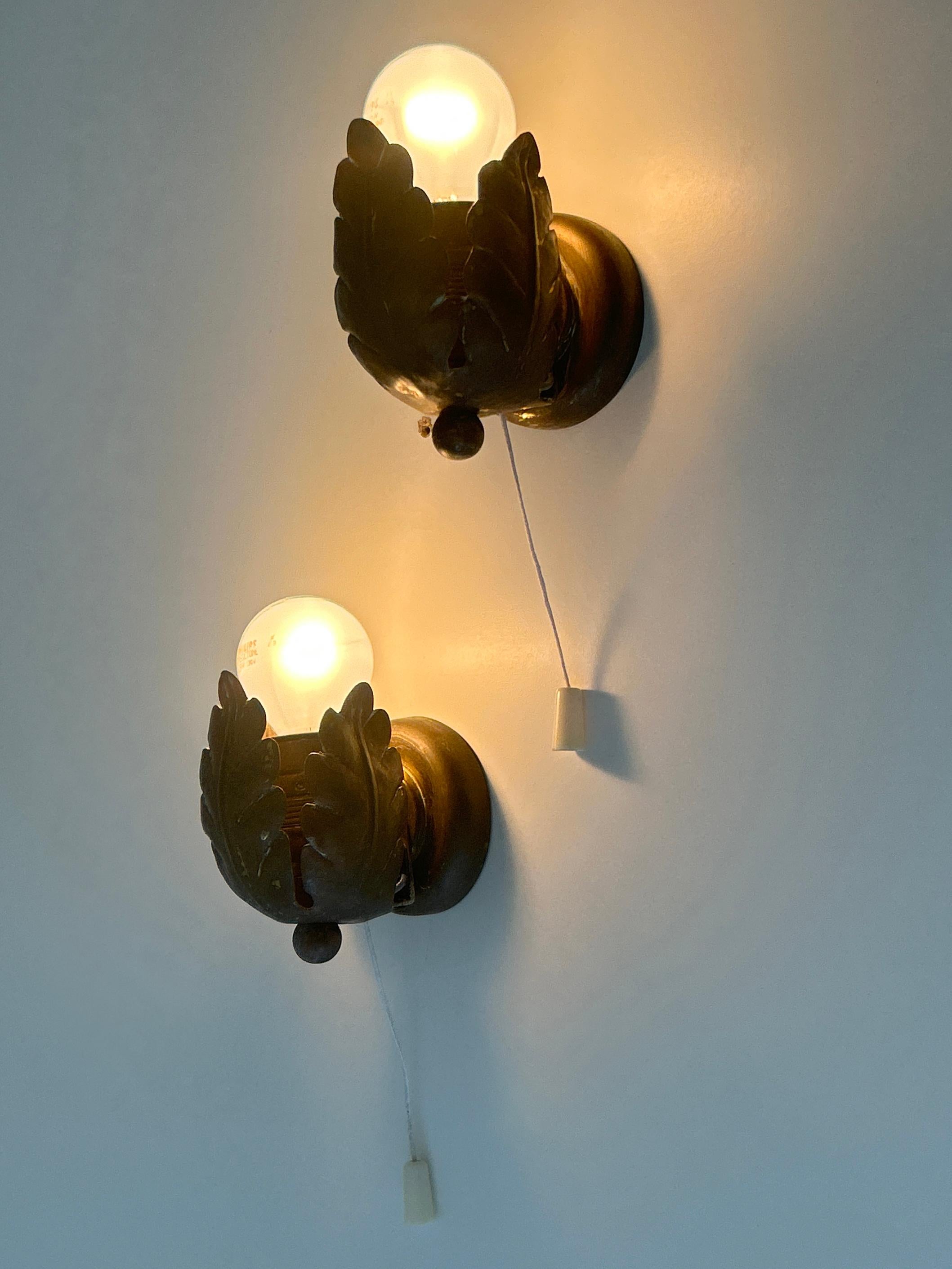 Mid-20th Century Set of Two Small & Lovely Mid-Century Brass Sconces 'Flower Buds' Germany 1950s For Sale