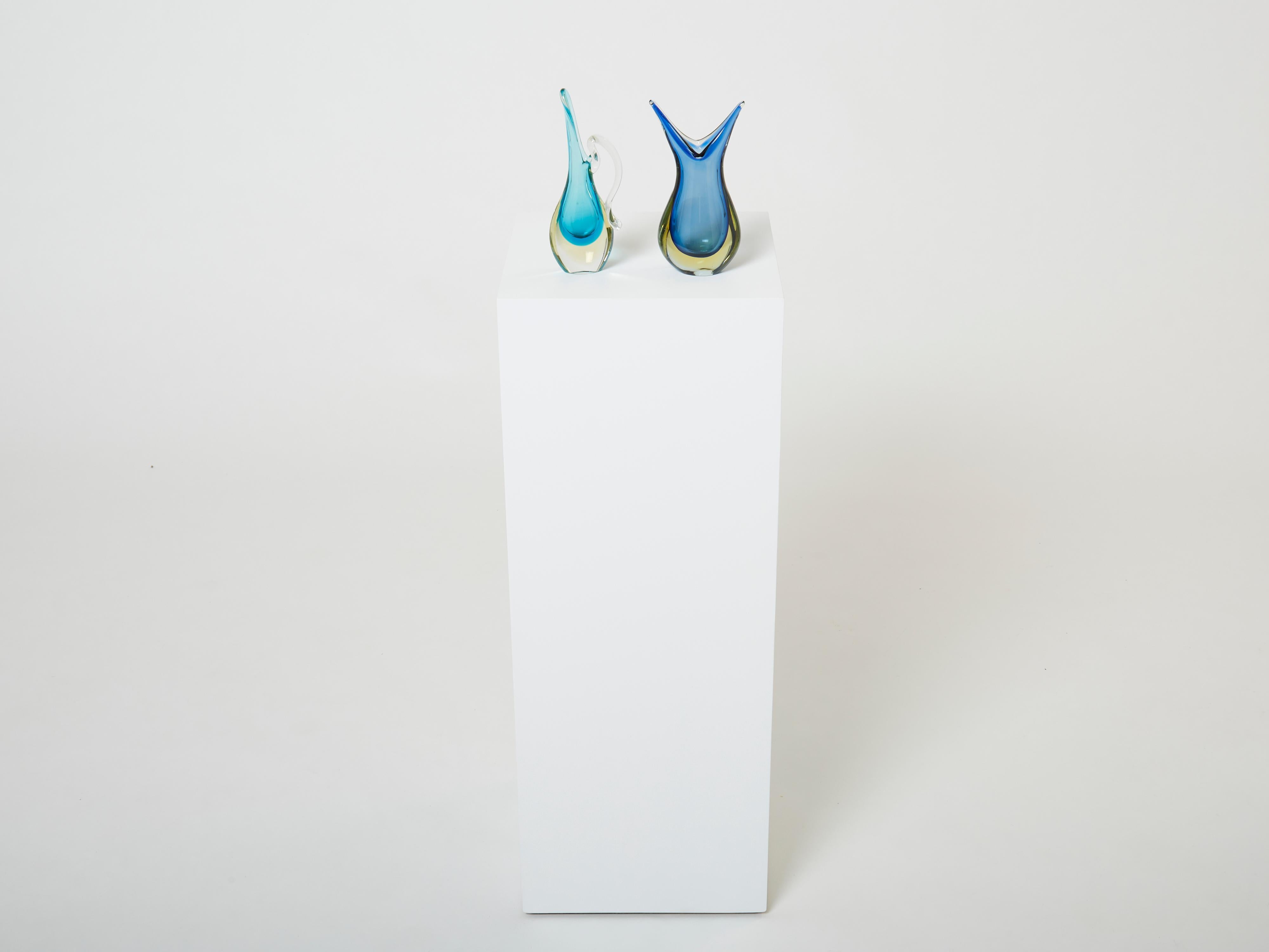 Mid-Century Modern Set of Two Small Vases Sommerso Murano Glass, 1970s For Sale