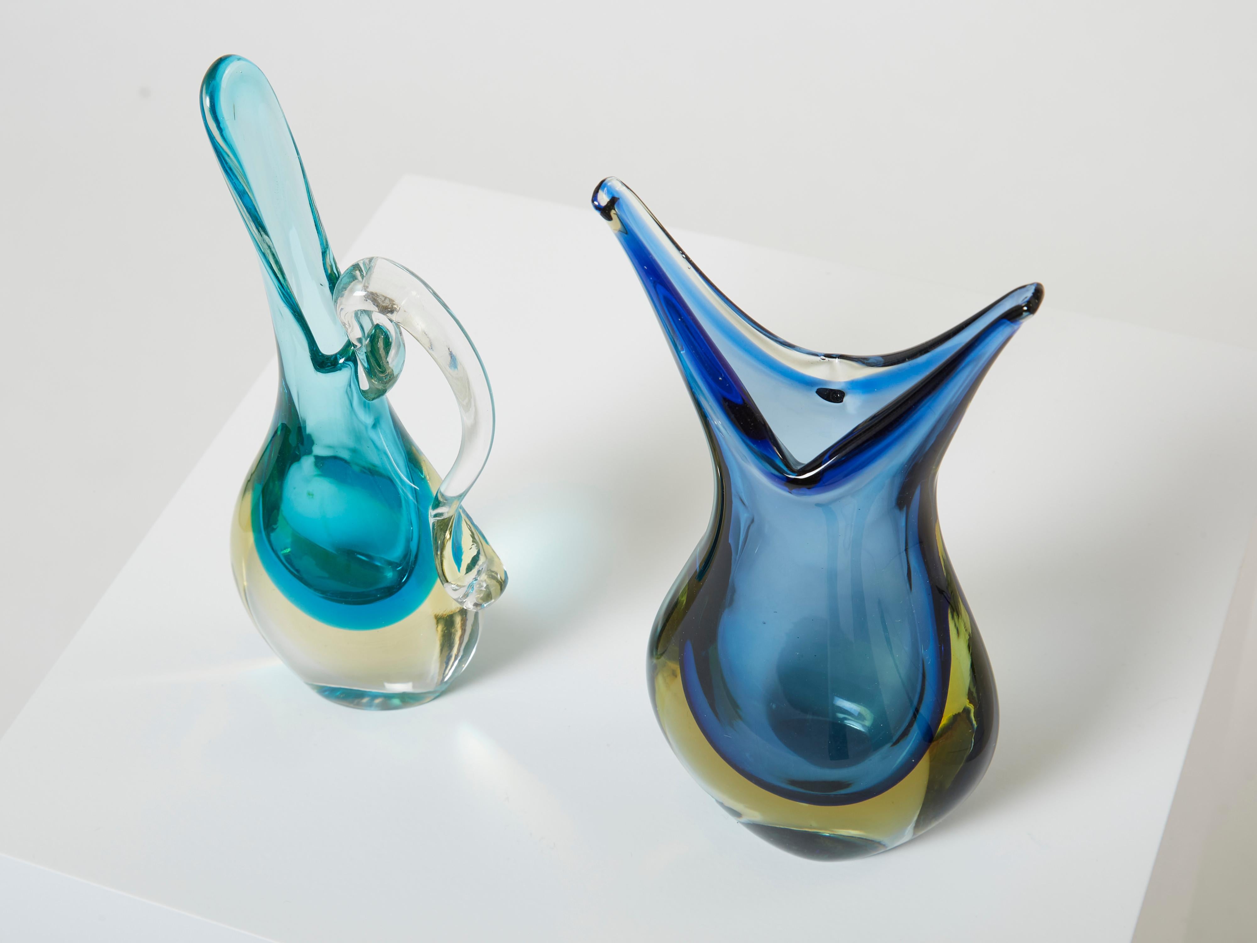 Satz von zwei kleinen Vasen Sommerso Murano-Glas, 1970er Jahre (Italienisch) im Angebot