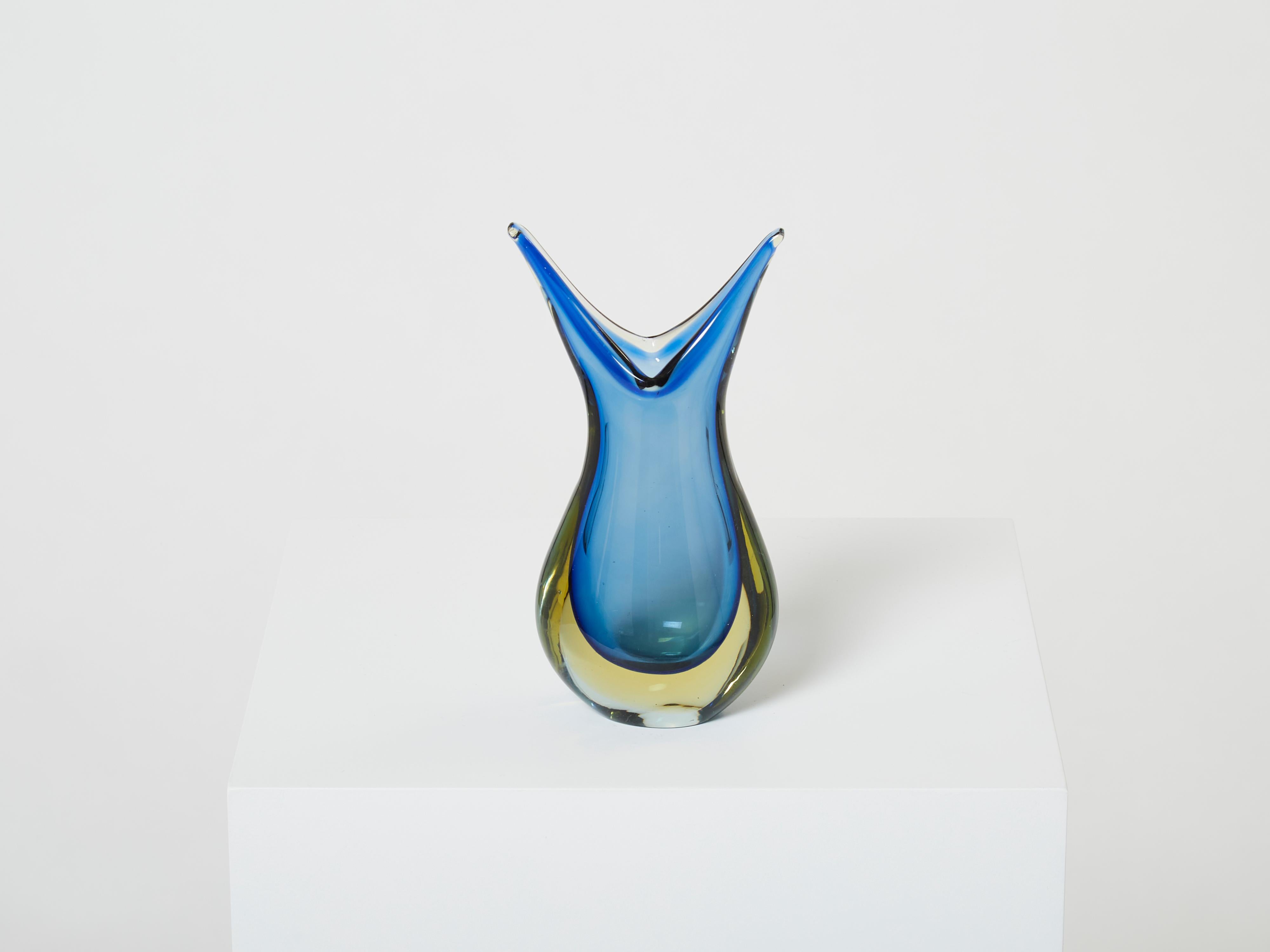 Satz von zwei kleinen Vasen Sommerso Murano-Glas, 1970er Jahre (Ende des 20. Jahrhunderts) im Angebot