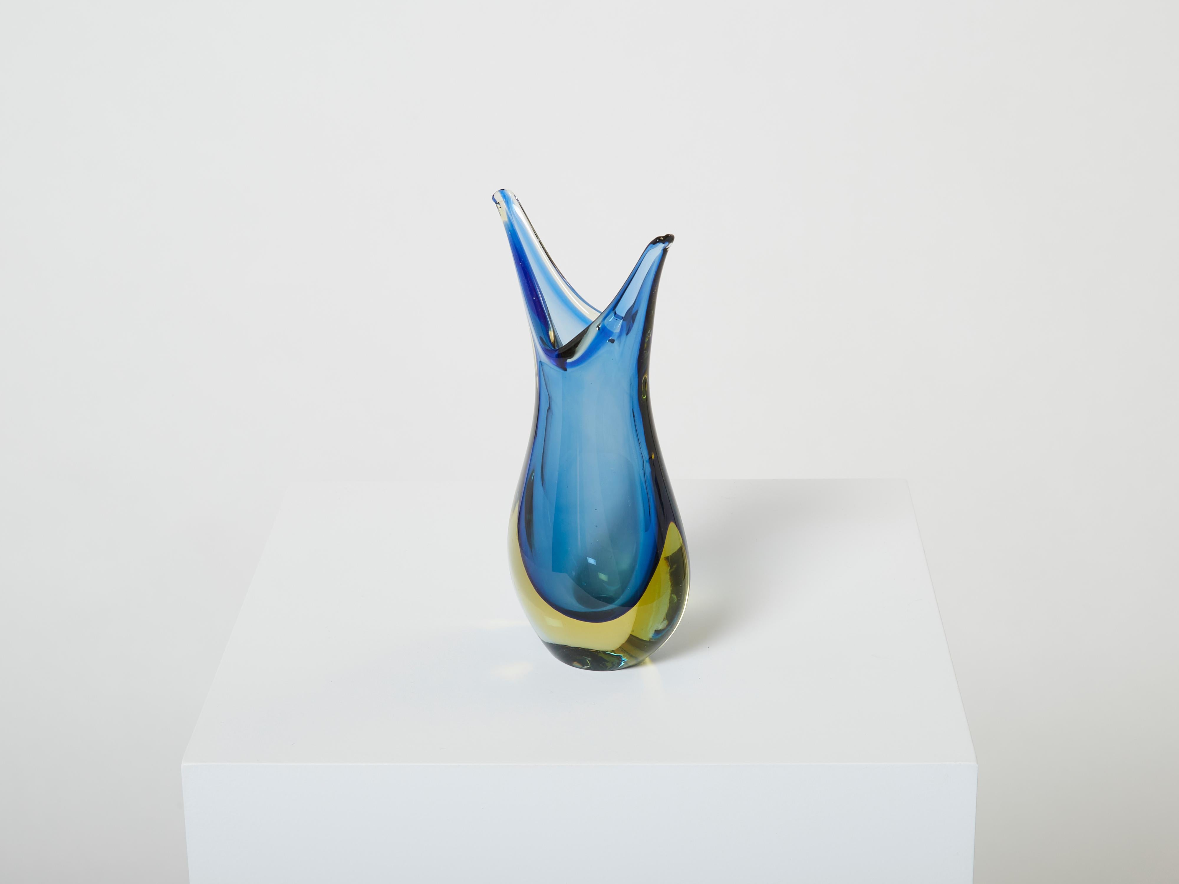 Satz von zwei kleinen Vasen Sommerso Murano-Glas, 1970er Jahre im Angebot 1