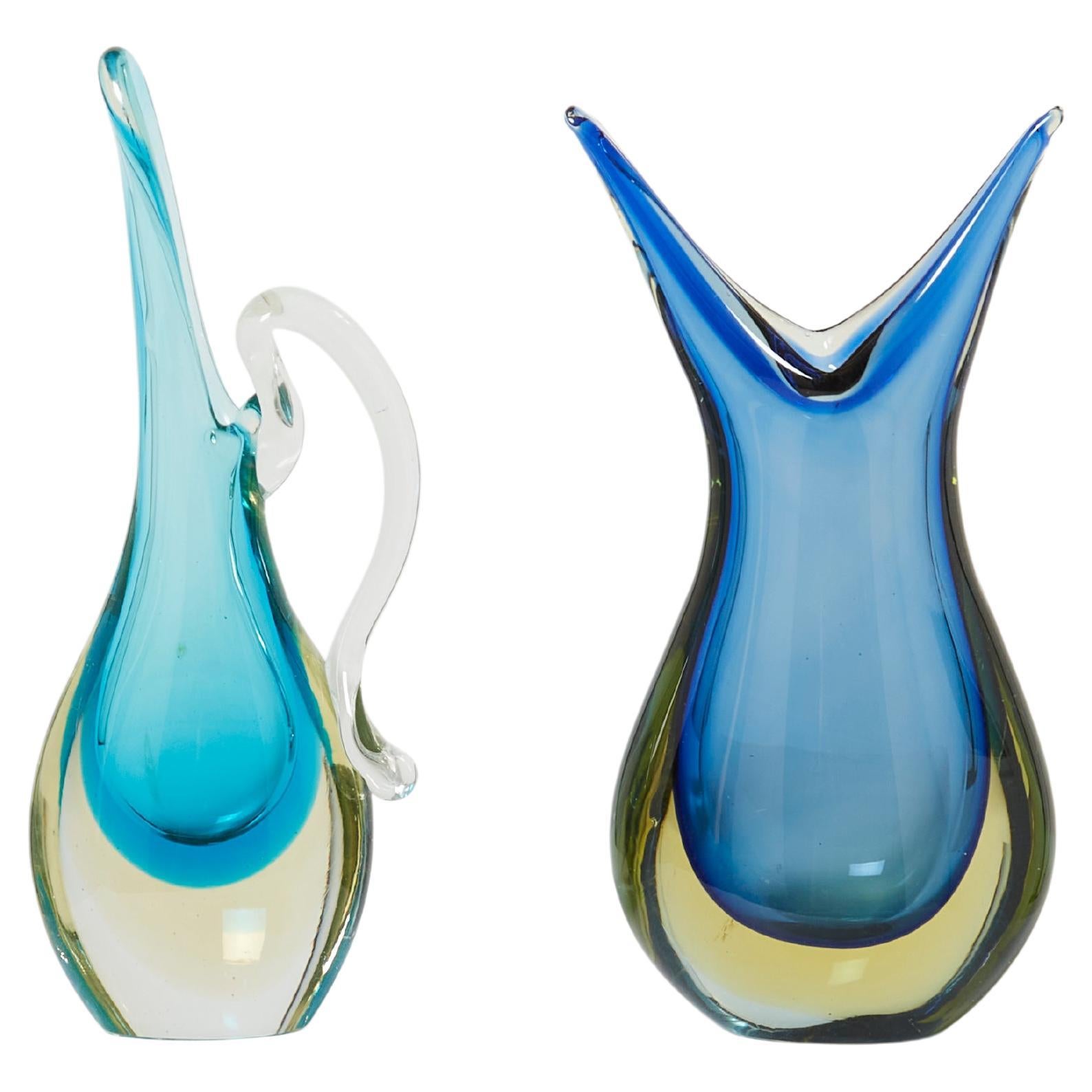 Satz von zwei kleinen Vasen Sommerso Murano-Glas, 1970er Jahre