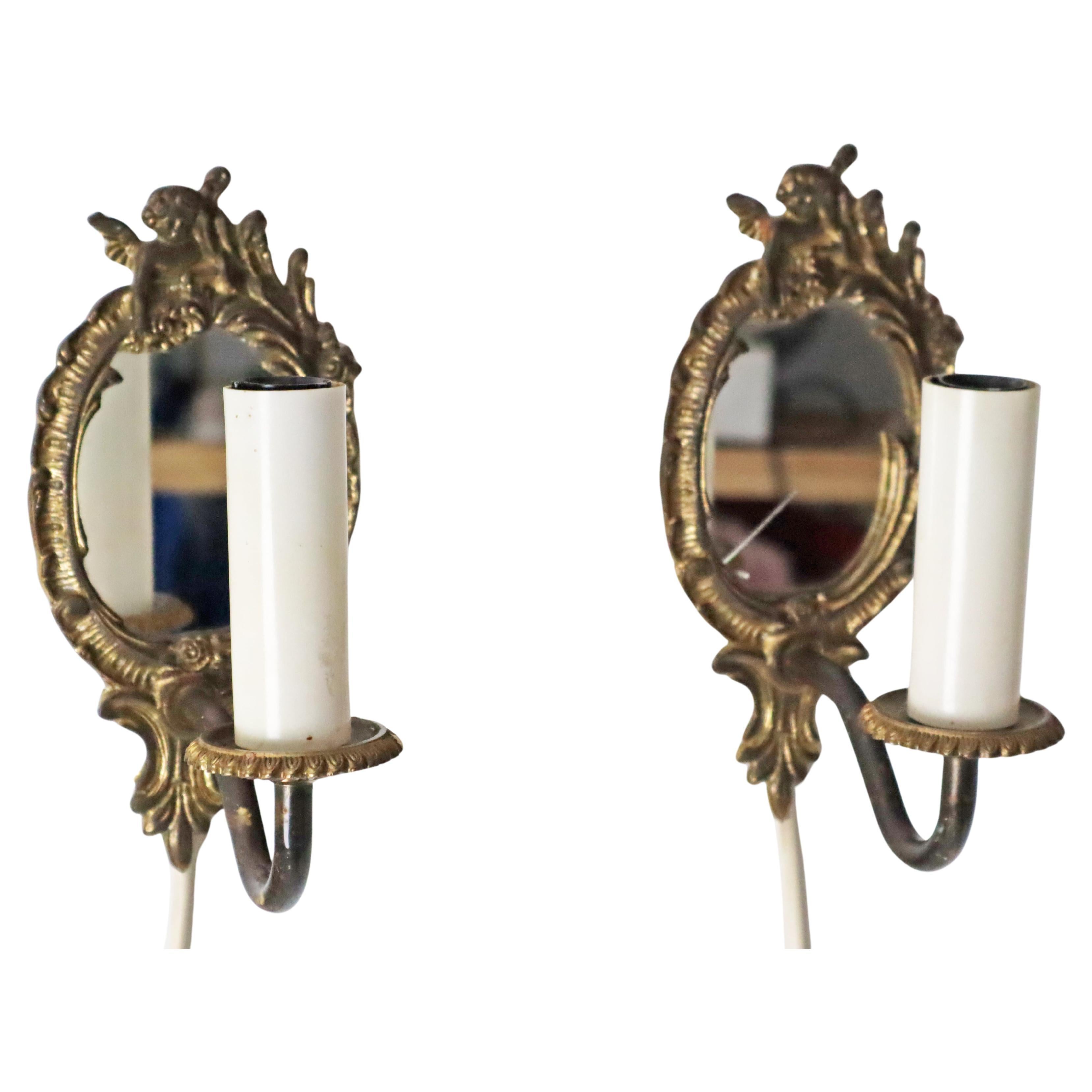Set Of Two Small wall Lamps With Mirror, 1960s, France.
