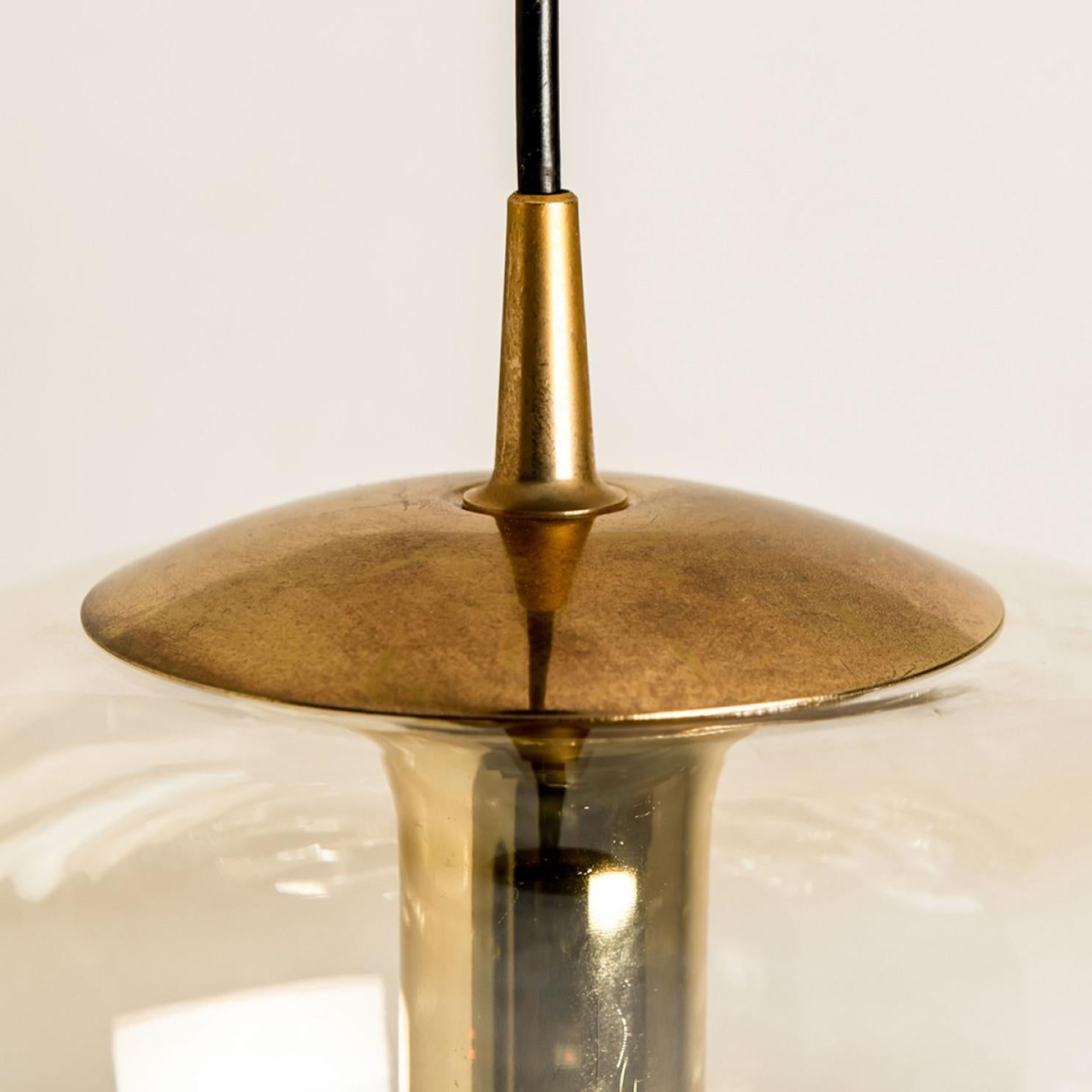 Set of Two Smoked Brown Glass and Brass Pendant Lights by Peill and Putzler, 196 For Sale 3