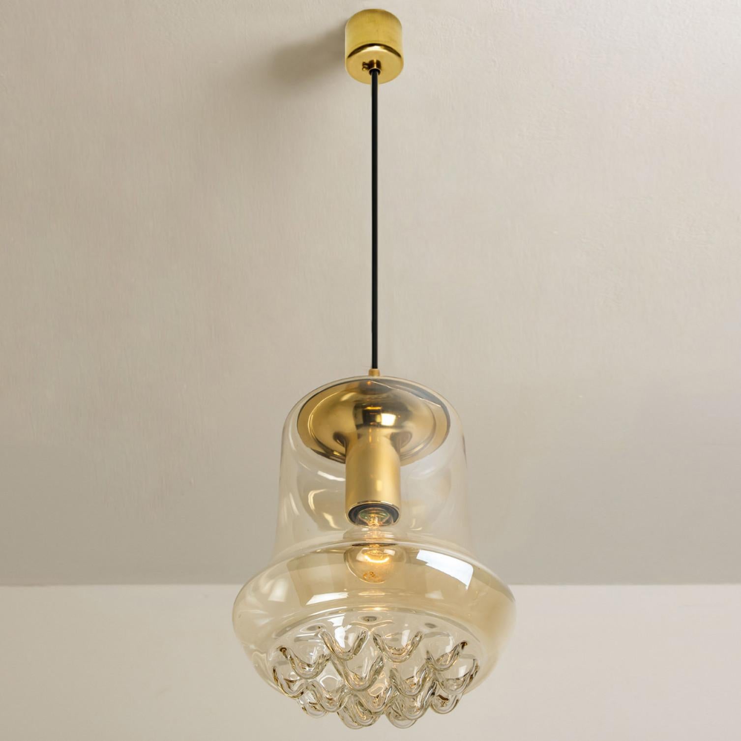 Set of Two Smoked Brown Glass and Brass Pendant Lights by Peill and Putzler, 196 For Sale 5