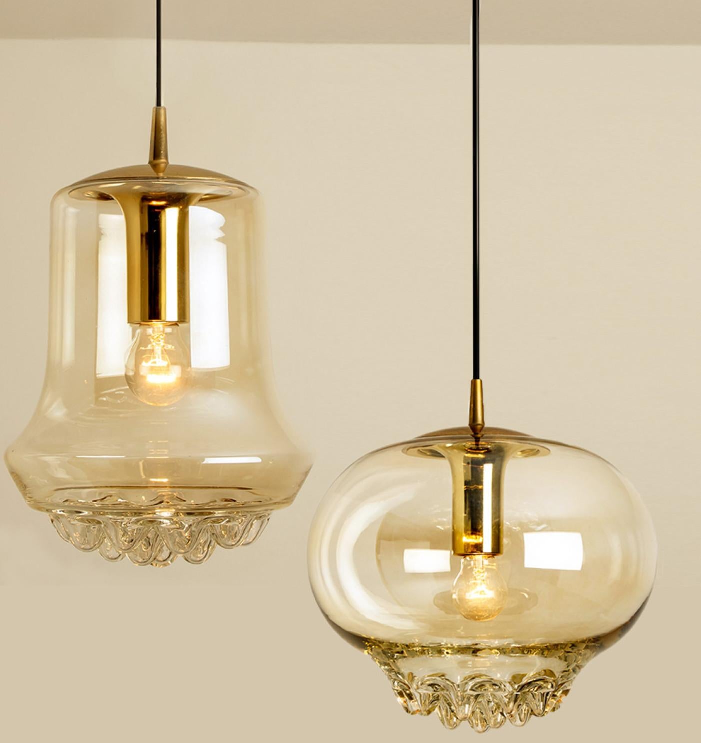Set of Two Smoked Brown Glass and Brass Pendant Lights by Peill and Putzler, 196 For Sale 9