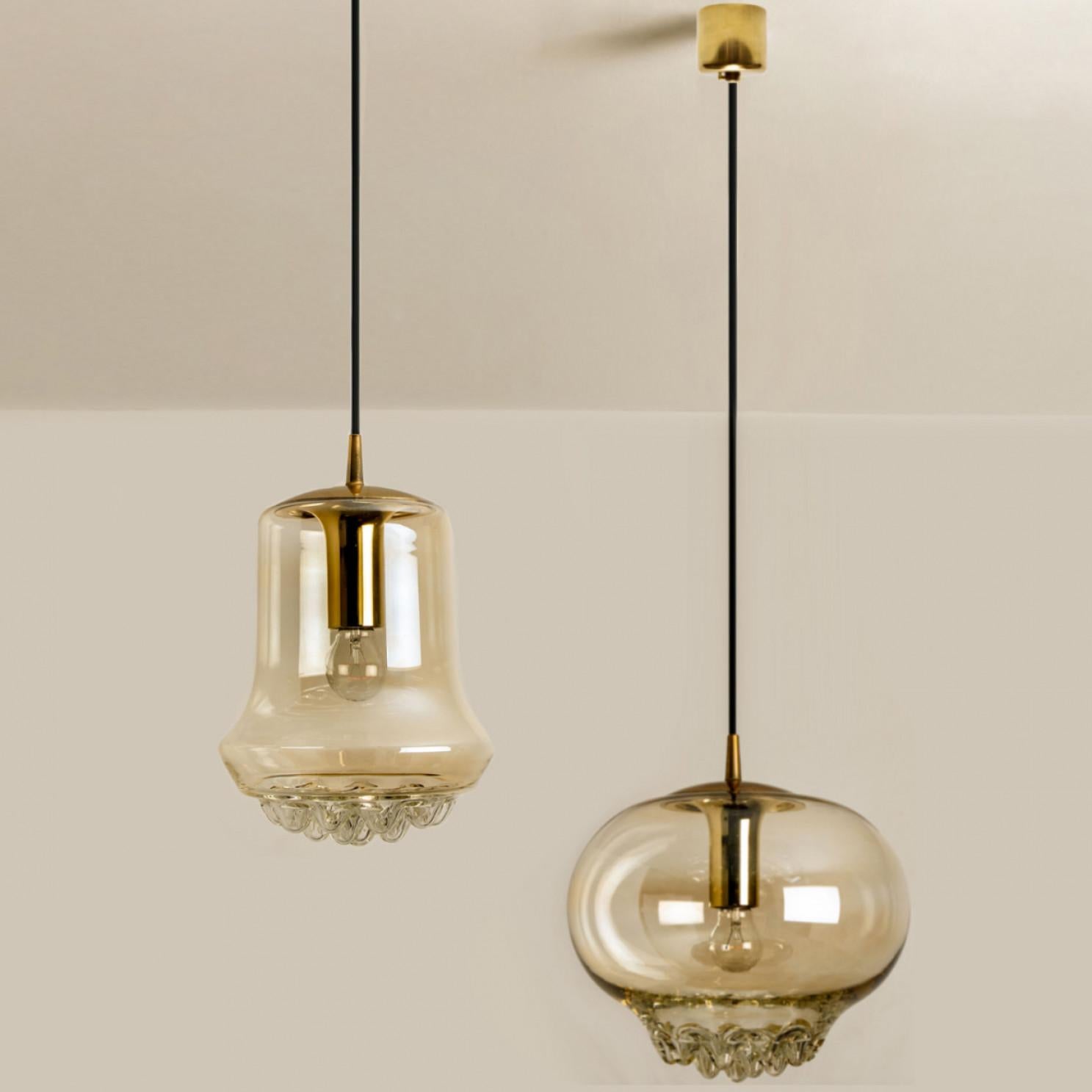 Set of Two Smoked Brown Glass and Brass Pendant Lights by Peill and Putzler, 196 For Sale 9