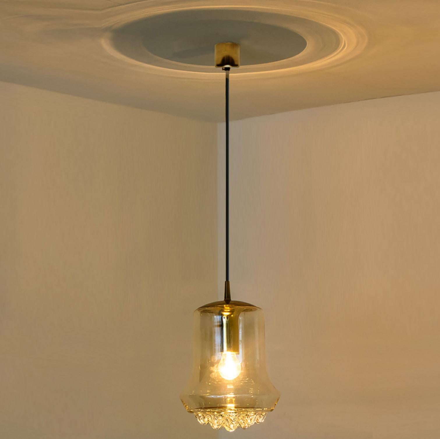 Set of Two Smoked Brown Glass and Brass Pendant Lights by Peill and Putzler, 196 For Sale 10