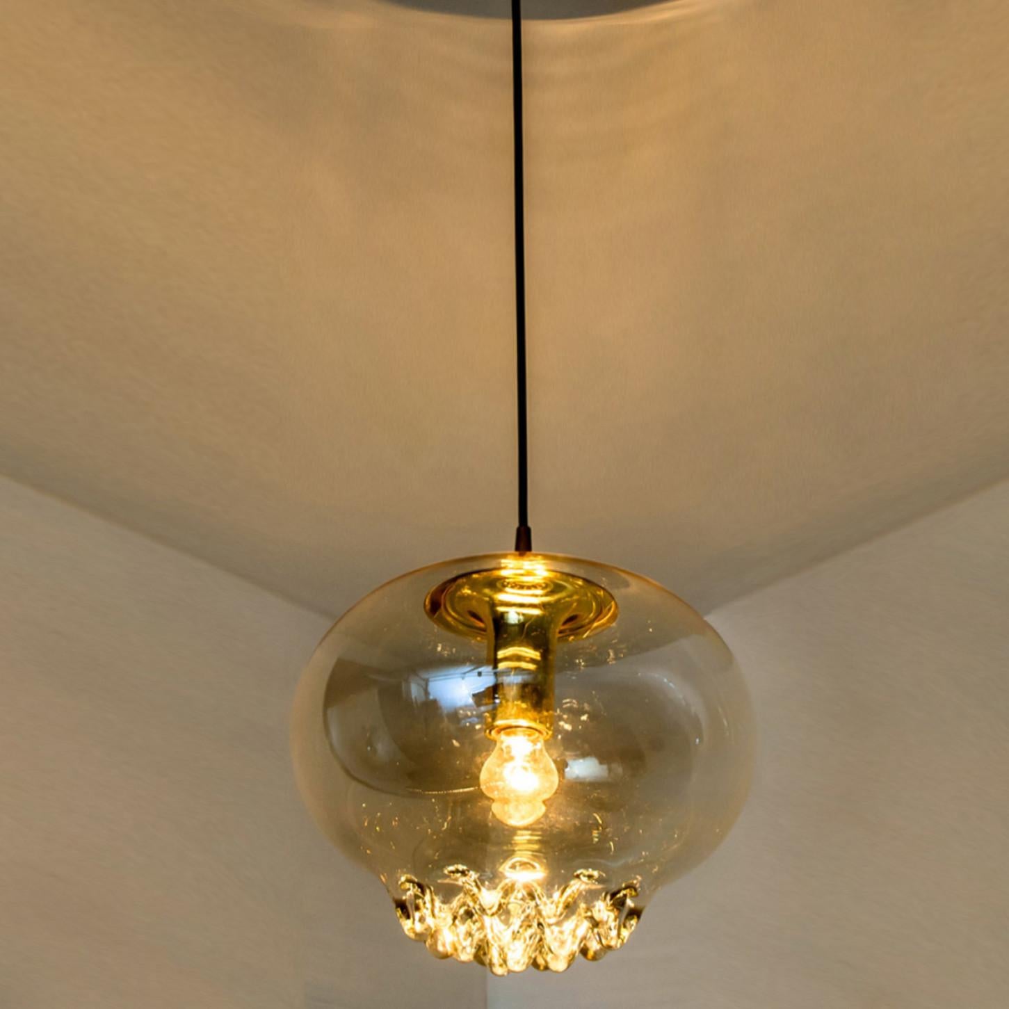 Set of Two Smoked Brown Glass and Brass Pendant Lights by Peill and Putzler, 196 For Sale 11