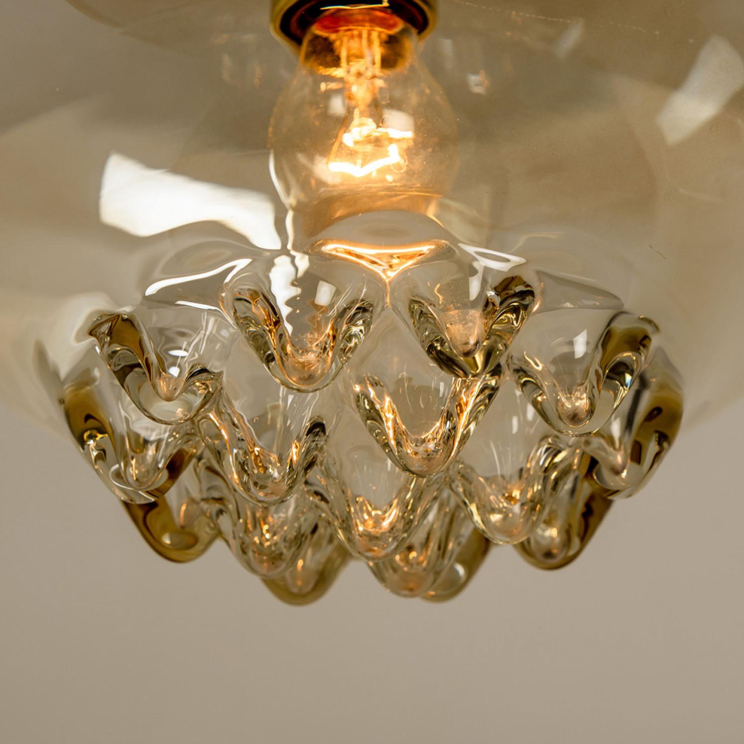 Set of Two Smoked Brown Glass and Brass Pendant Lights by Peill and Putzler, 196 For Sale 12
