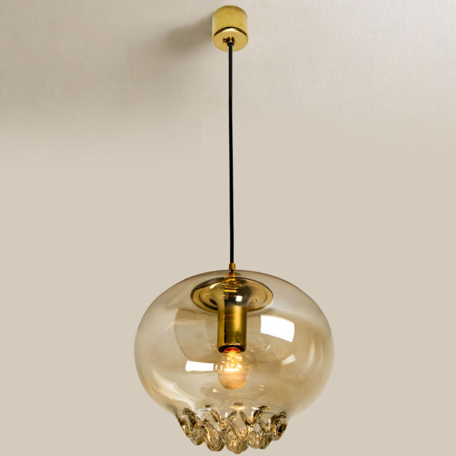 Set of Two Smoked Brown Glass and Brass Pendant Lights by Peill and Putzler, 196 For Sale 2