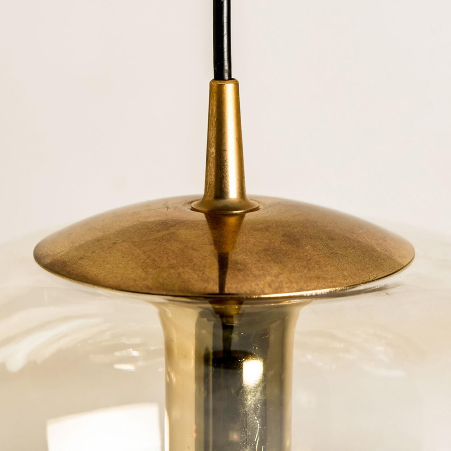 Set of Two Smoked Brown Glass and Brass Pendant Lights by Peill and Putzler, 196 For Sale 2