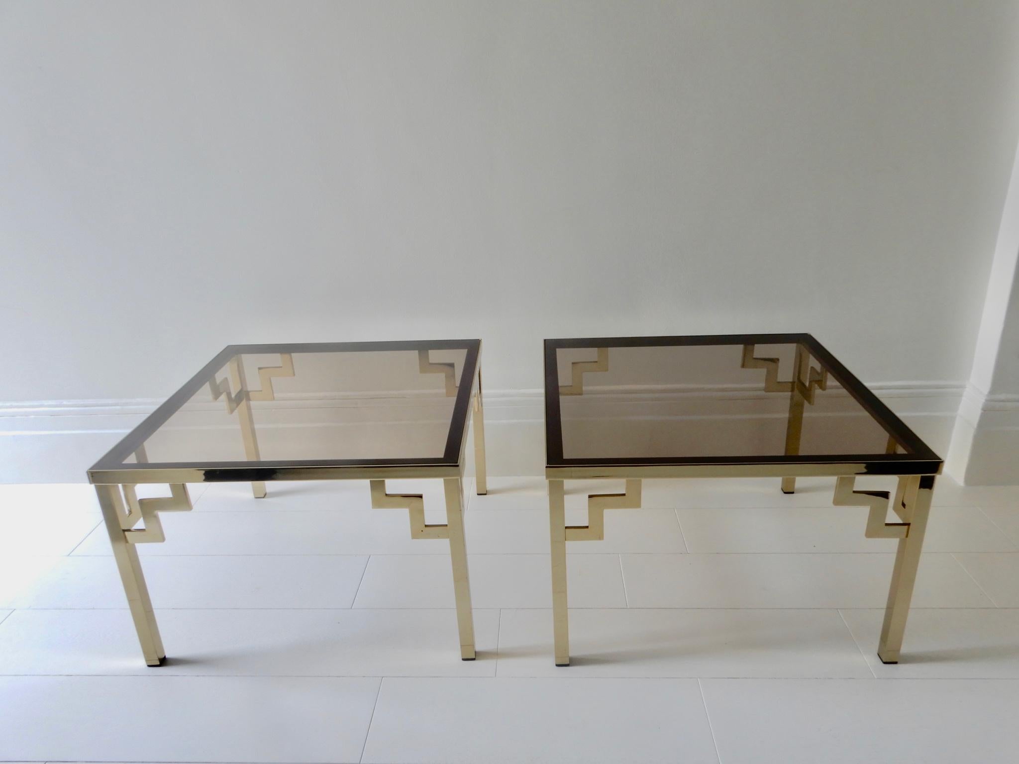 Mid-Century Modern Set of Two Smoked Glass and Brass Coffee Tables, 1970s