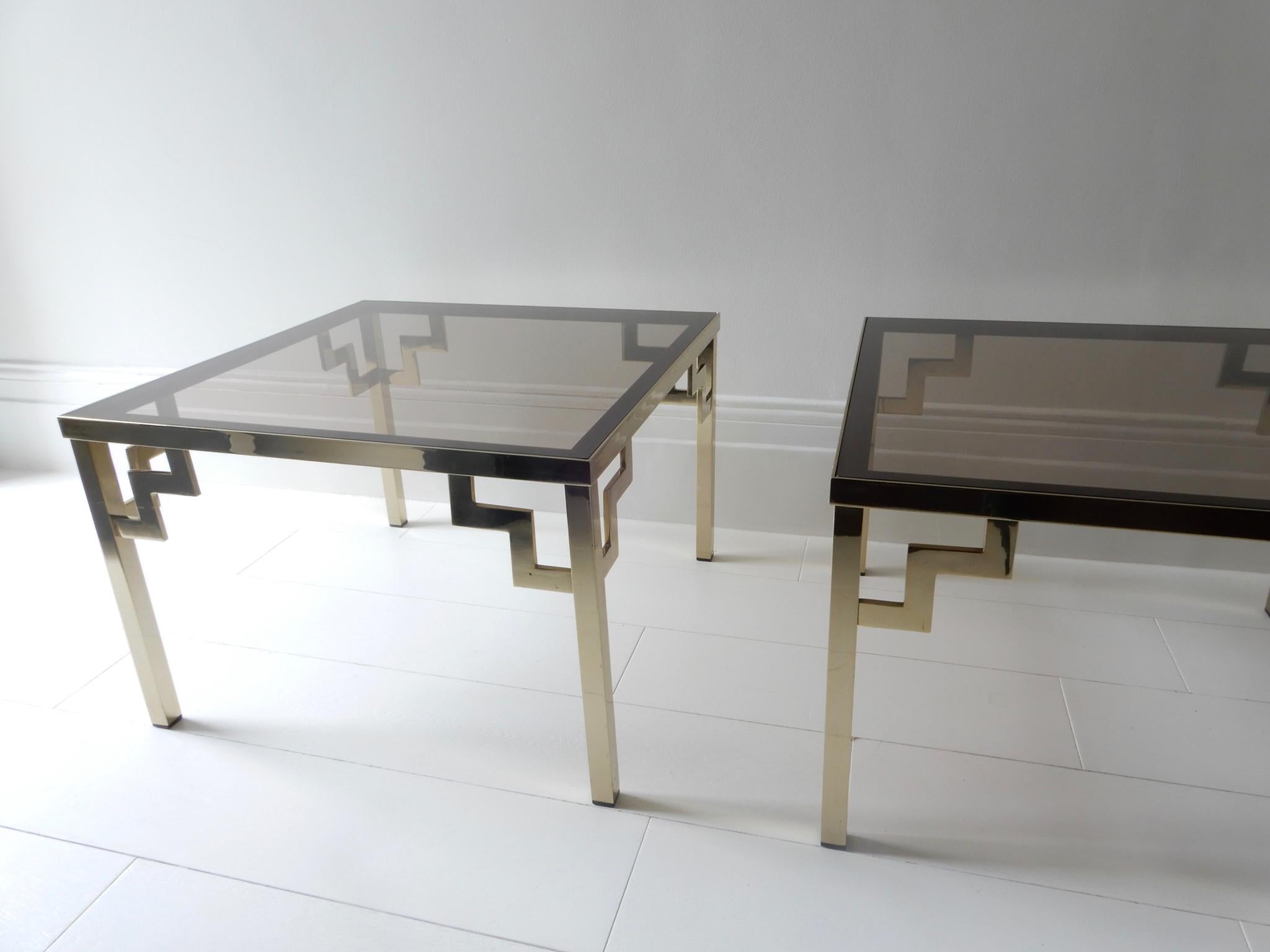 Set of Two Smoked Glass and Brass Coffee Tables, 1970s In Good Condition In London, GB
