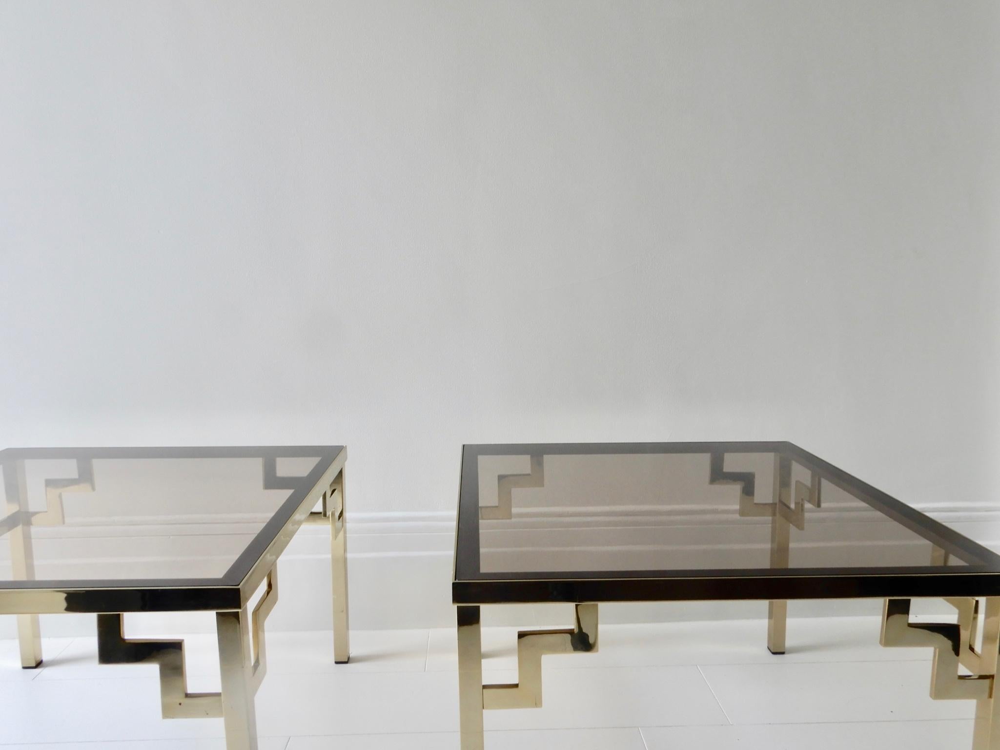 Set of Two Smoked Glass and Brass Coffee Tables, 1970s 1