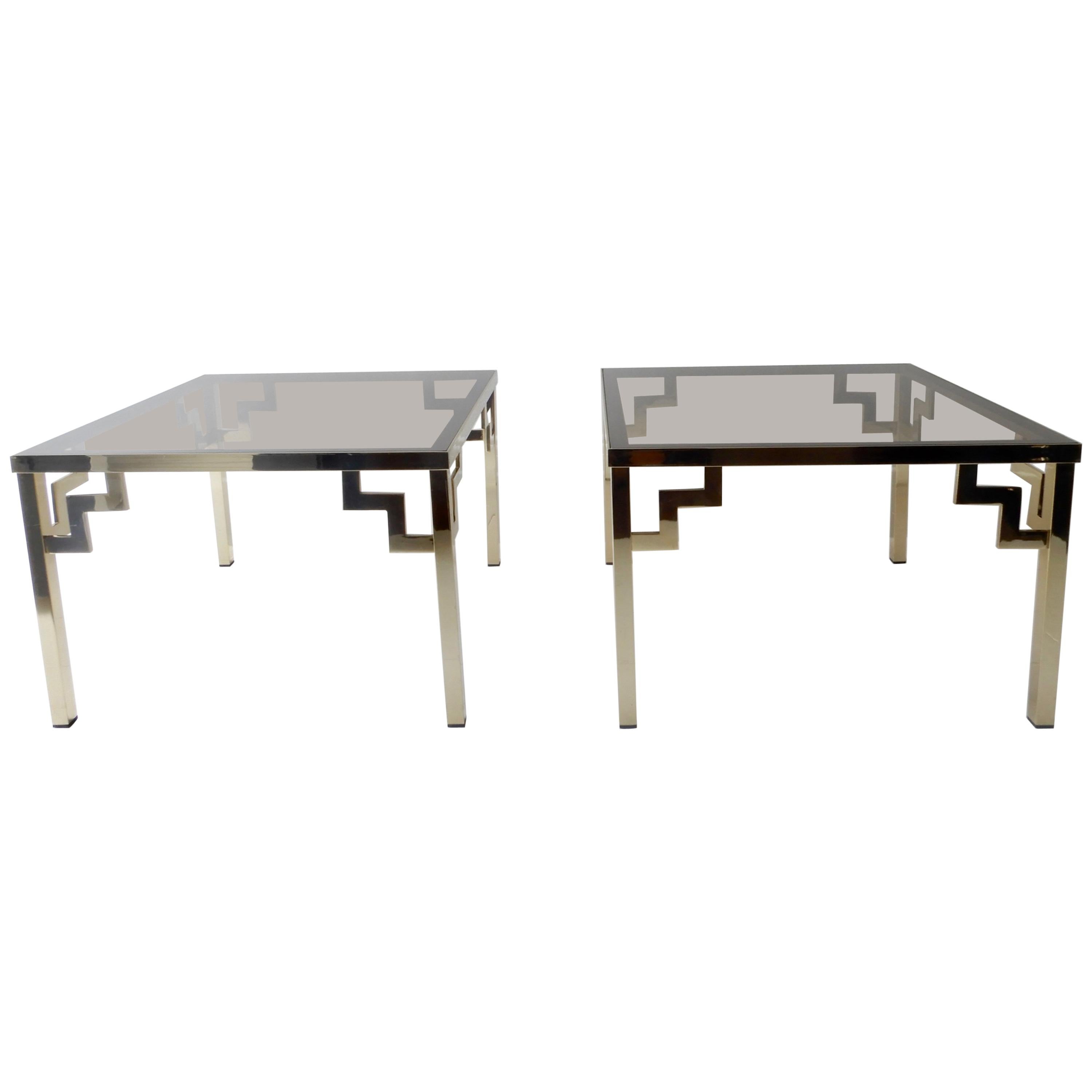 Set of Two Smoked Glass and Brass Coffee Tables, 1970s