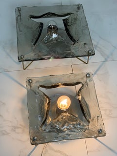Set of two smoky Murano glass Wall Lamps, different sizes, 1970s