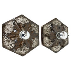 Set of Two "Snowflake" German Ceramic Fat Lava Wall Lights by Pan Ceramics, 1970