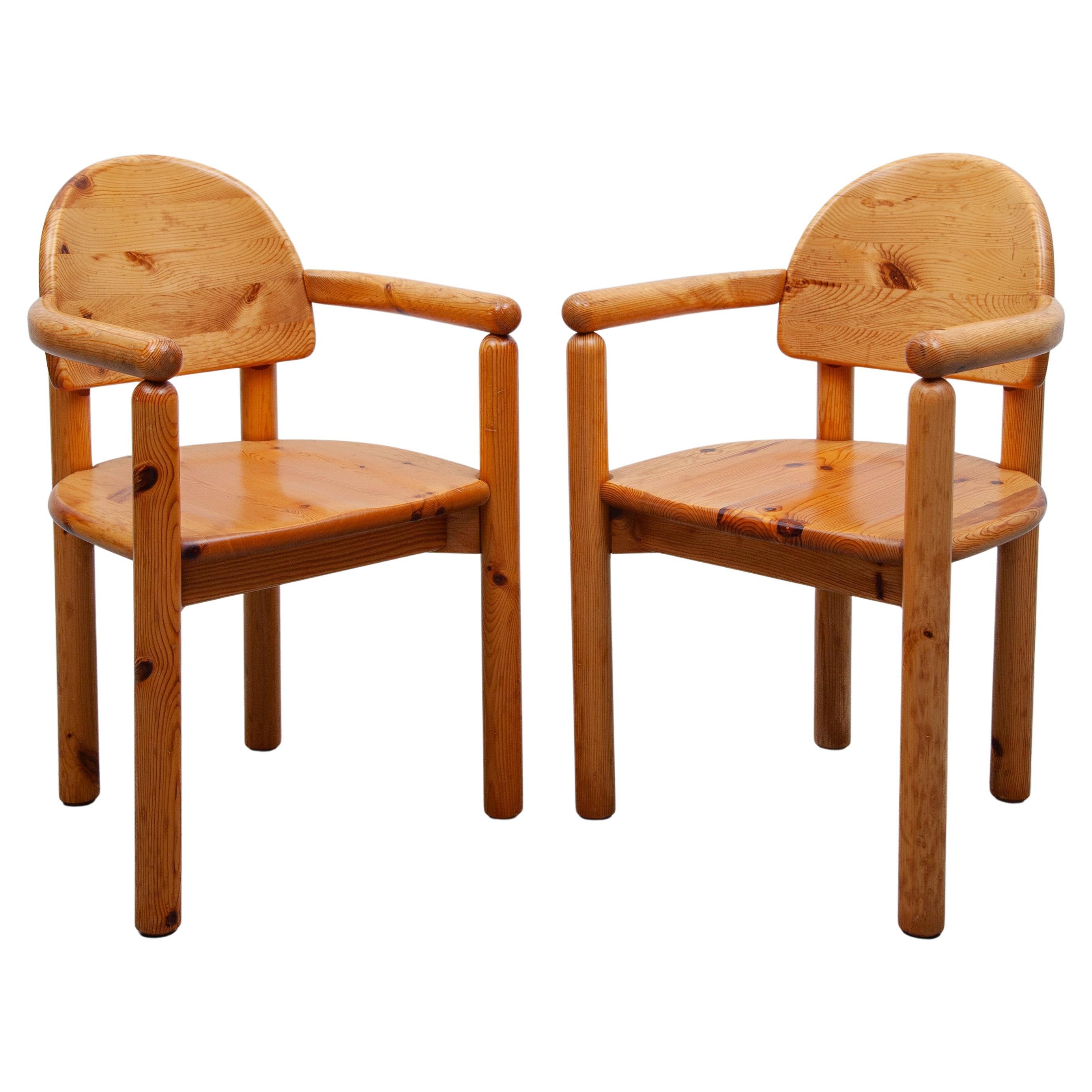 Set of Two Solid Pine Side Arm Chairs by Rainer Daumiller for Hirtshals, 1970s