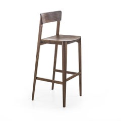 Set of Two Solid Walnut Bar Stools by Terry Dwan, Classic Bistro Style