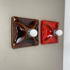 Set of Two SPACE AGE Ceramic Fat Lava Wall Lights by Hustadt Lights Germany 1970