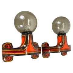 Satz von zwei SPACE AGE Keramik Fett Lava Wandleuchten von Hustadt Lights Deutschland 1970